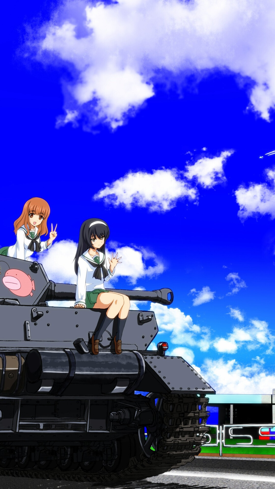 Girls und Panzer: Anglerfish Team, Saori Takebe, The radio and machine gun operator, Mako Reizei, Panzer IV. 1080x1920 Full HD Background.