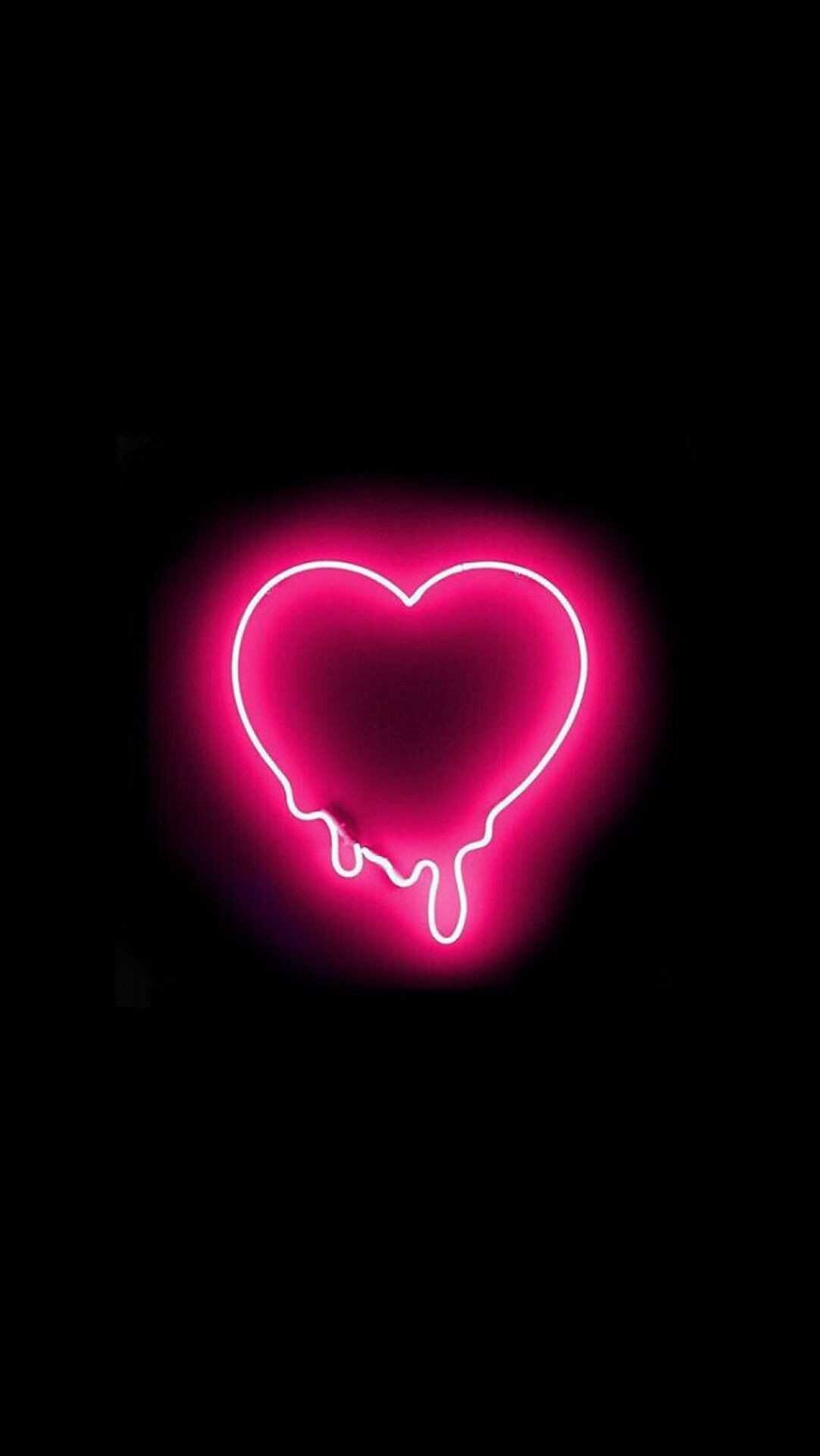 Glow in the Dark: Neon heart, Glowing, Minimalistic, Fluorescent heart. 1090x1920 HD Wallpaper.
