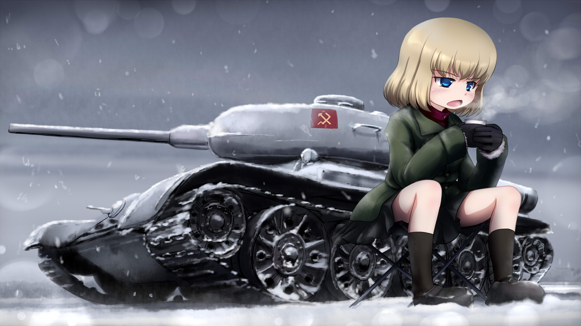 Girls und Panzer: Pravda Girls High School, “Drifting Snow” Katyusha, A Soviet T-34/85. 1920x1080 Full HD Wallpaper.