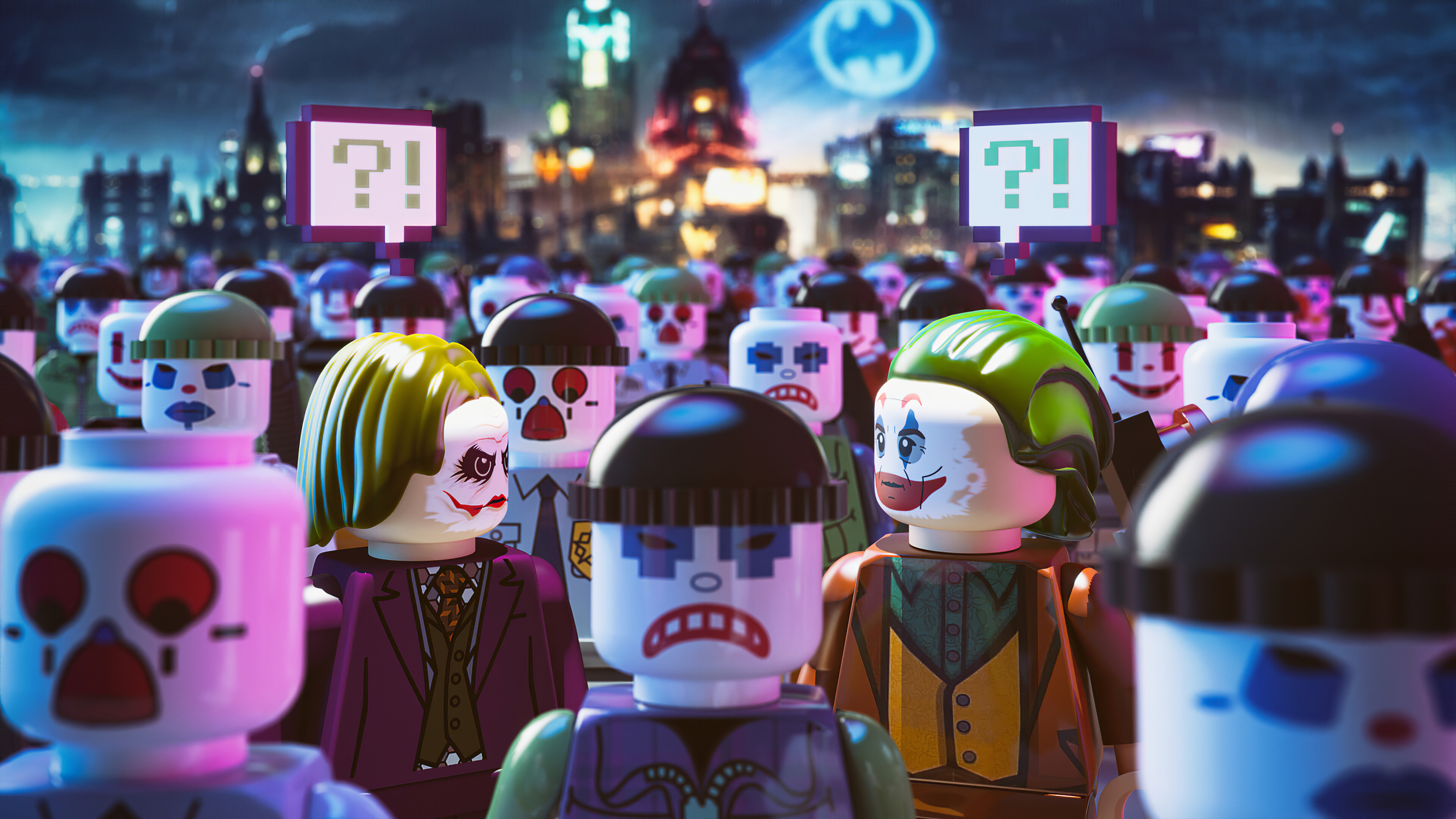 Lego: The Joker, Original bricks were based on the traditional wooden blocks used in carpentry. 3840x2160 4K Background.