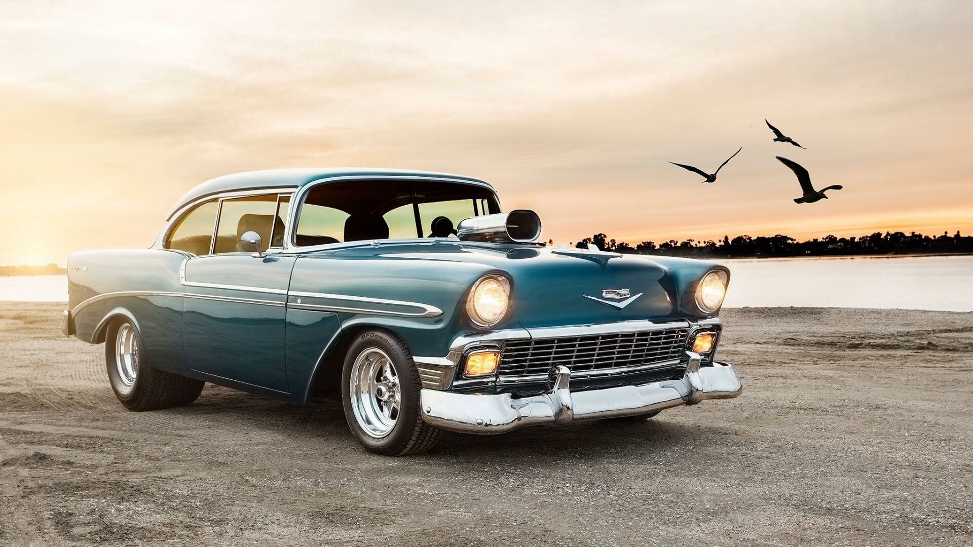 Chevrolet: The Chevy Bel Air, especially its third generation design, has been considered an icon of the 1950s, Vintage cars. 1920x1080 Full HD Background.