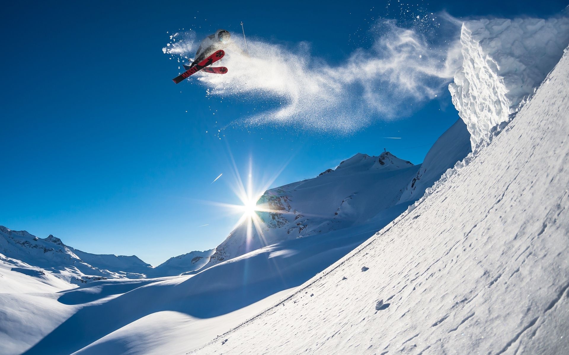 Skiing: Freestyle Skiing, Gliding on snow, Extreme winter sports, Ski jumping. 1920x1200 HD Background.