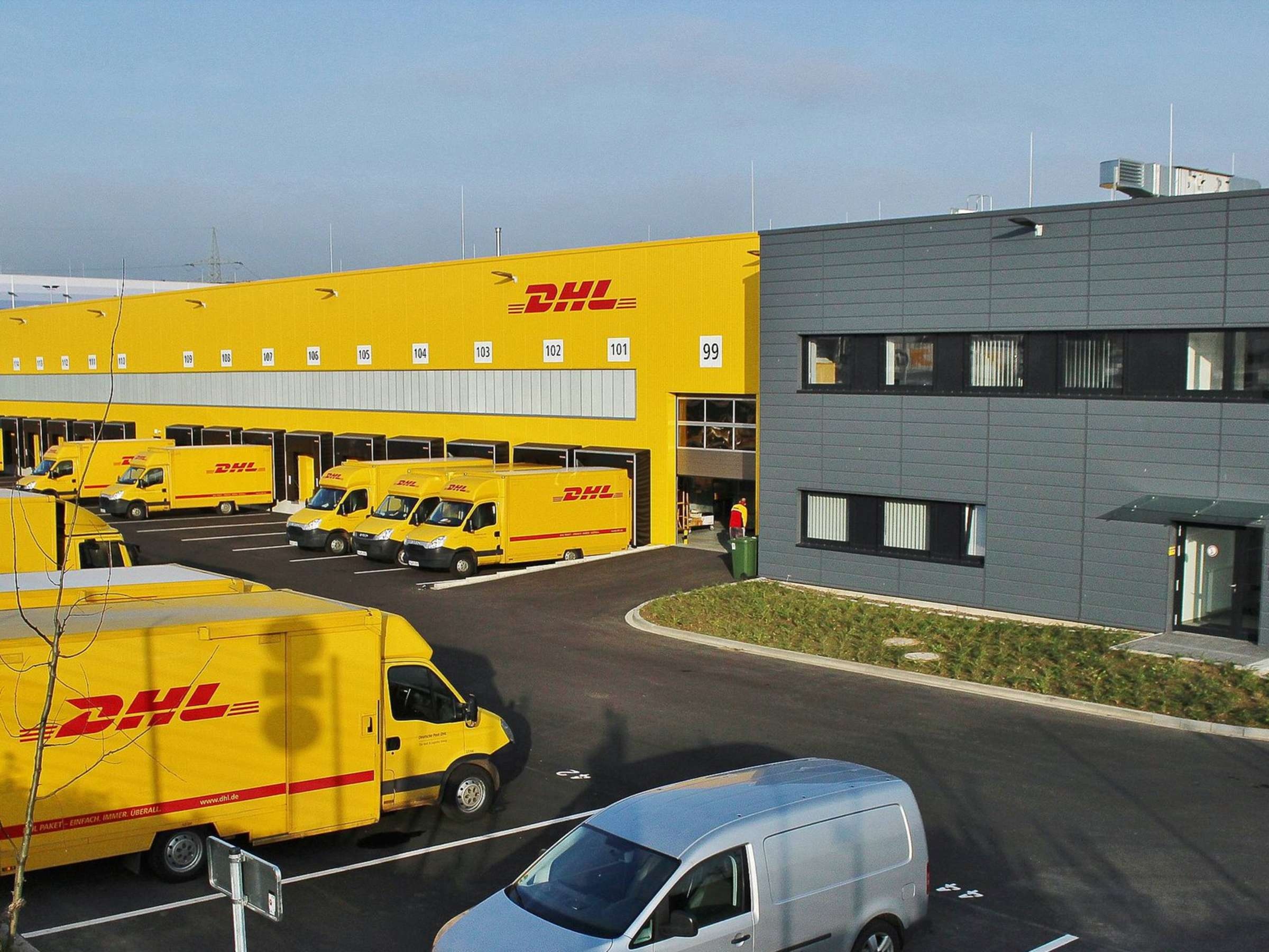 DHL: Deutsche Post DHL, Kassel industrial park, Commercial vehicle. 2400x1800 HD Background.