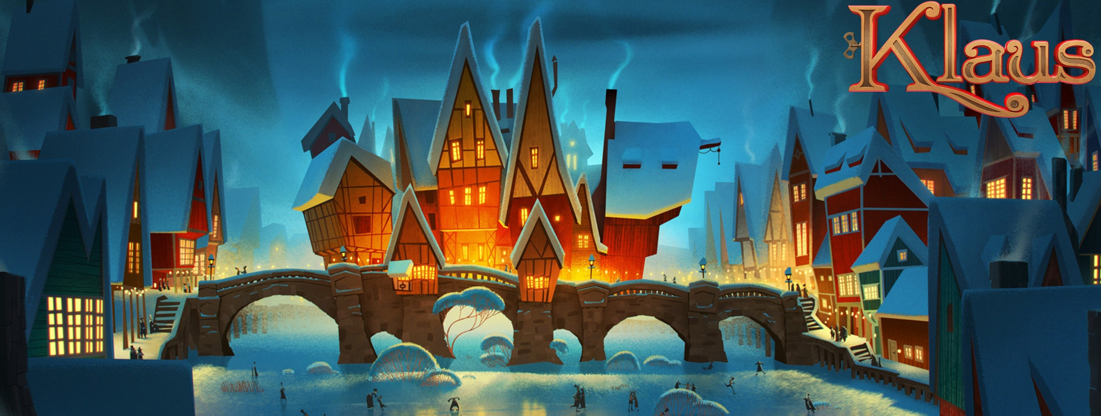 Klaus movie wallpapers, High-quality illustrations, Animated film, Christmas, 3600x1360 Dual Screen Desktop