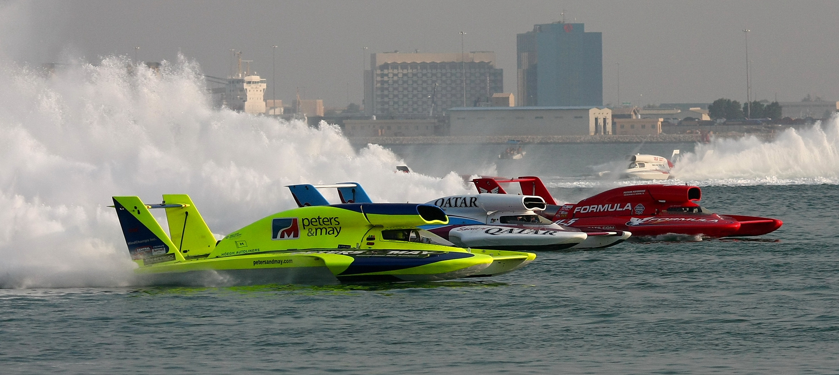 Hydroplane: Racing jet boats on river, Hot Rod ship, Watercraft. 2930x1310 Dual Screen Wallpaper.
