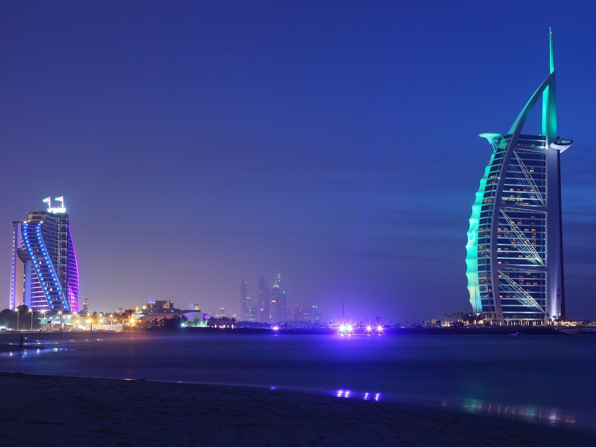 Burj al Arab Hotel Dubai, Sea skyscrapers blue, Night Dubai hotel, Travels, 2050x1540 HD Desktop