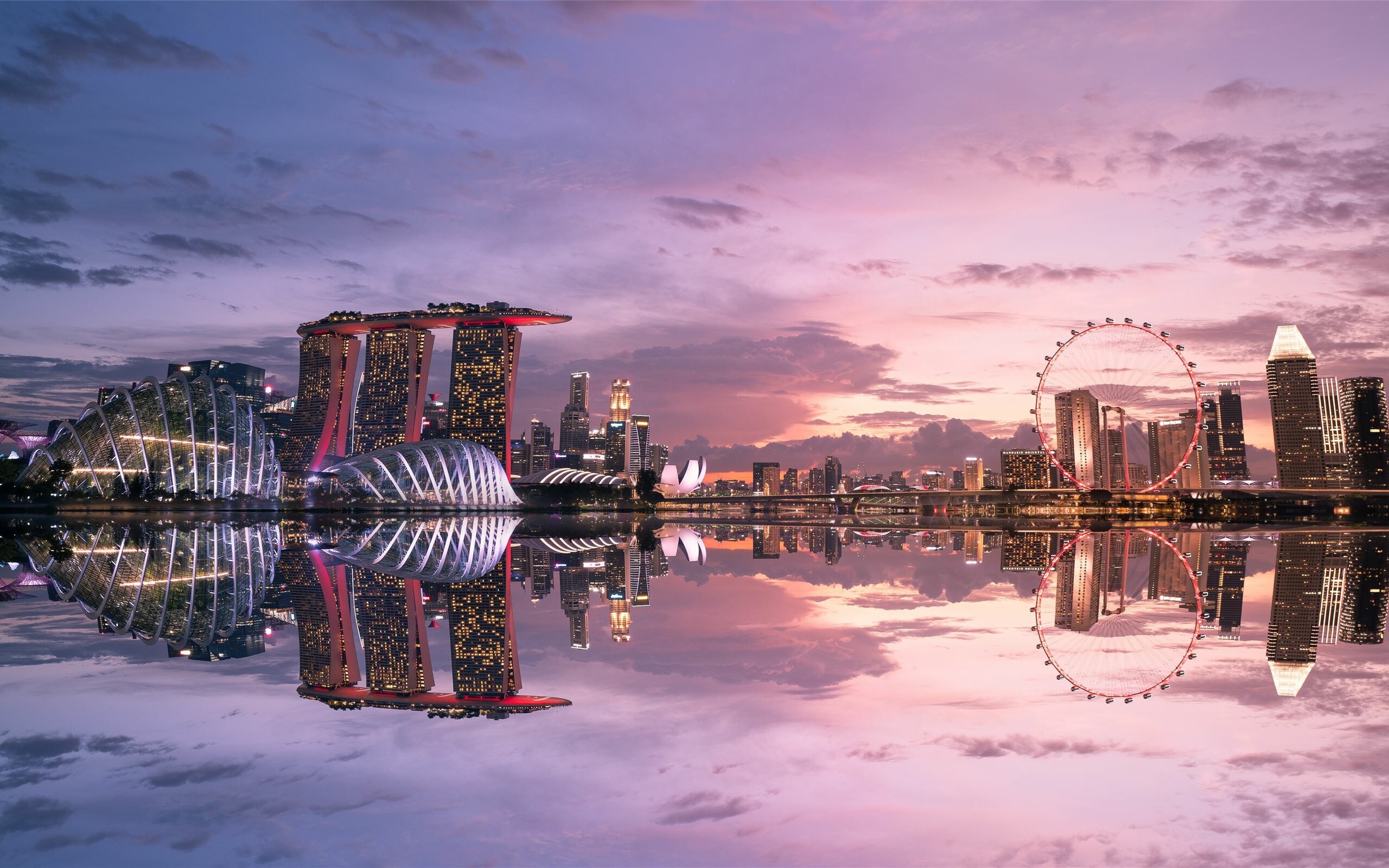 Singapore: Marina Bay area, MBS, Gardens by the Bay. 2560x1600 HD Background.