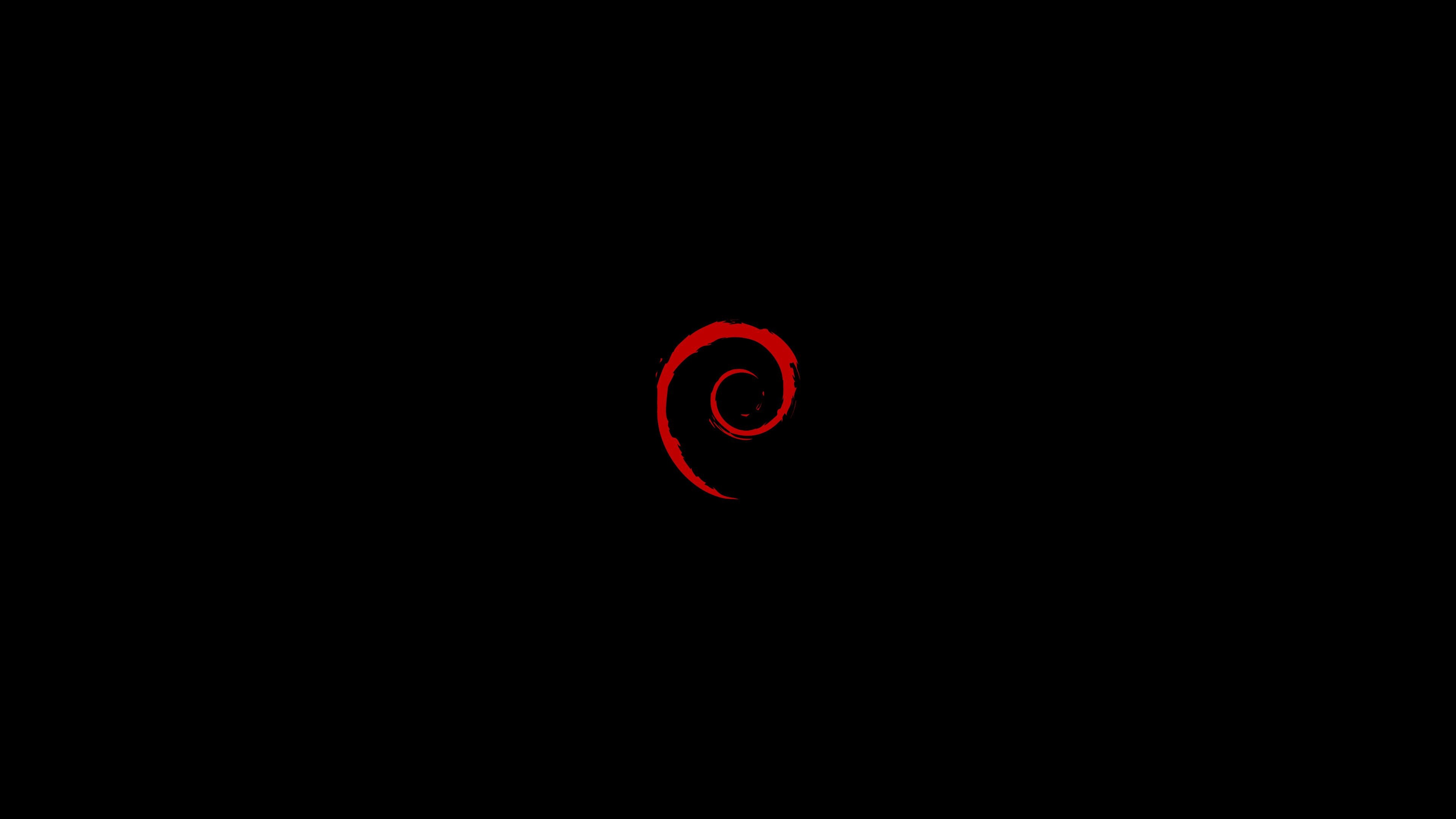 Golden Ratio: Minimalism, Red whirl, Debian, A Linux distribution, Operating system. 3840x2160 4K Background.