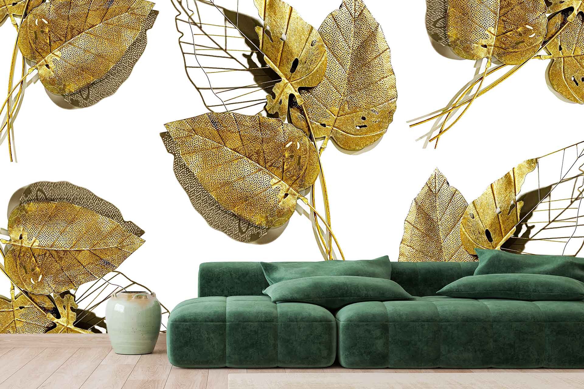 Gold Leaf: Golden plants for wall decoration, Skeleton leaves with the intricately laced veins. 1920x1280 HD Wallpaper.