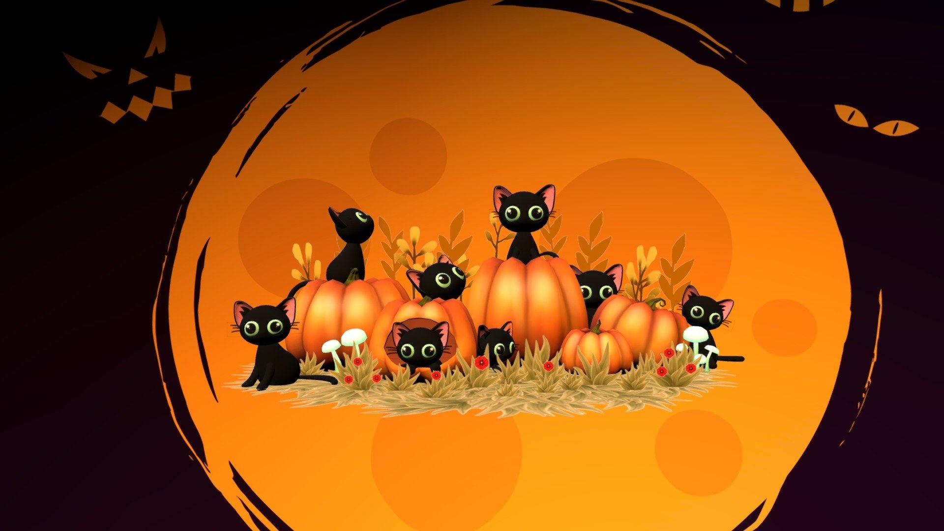 Halloween Cat, ArtStation Halloween cat, Entertaining graphic design, Creative Fabrica, 1920x1080 Full HD Desktop