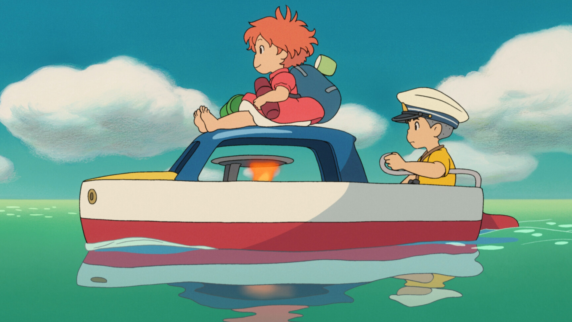 Ponyo: The story of a fish transformed by her love for a five-year-old human boy, Sosuke. 1920x1080 Full HD Wallpaper.