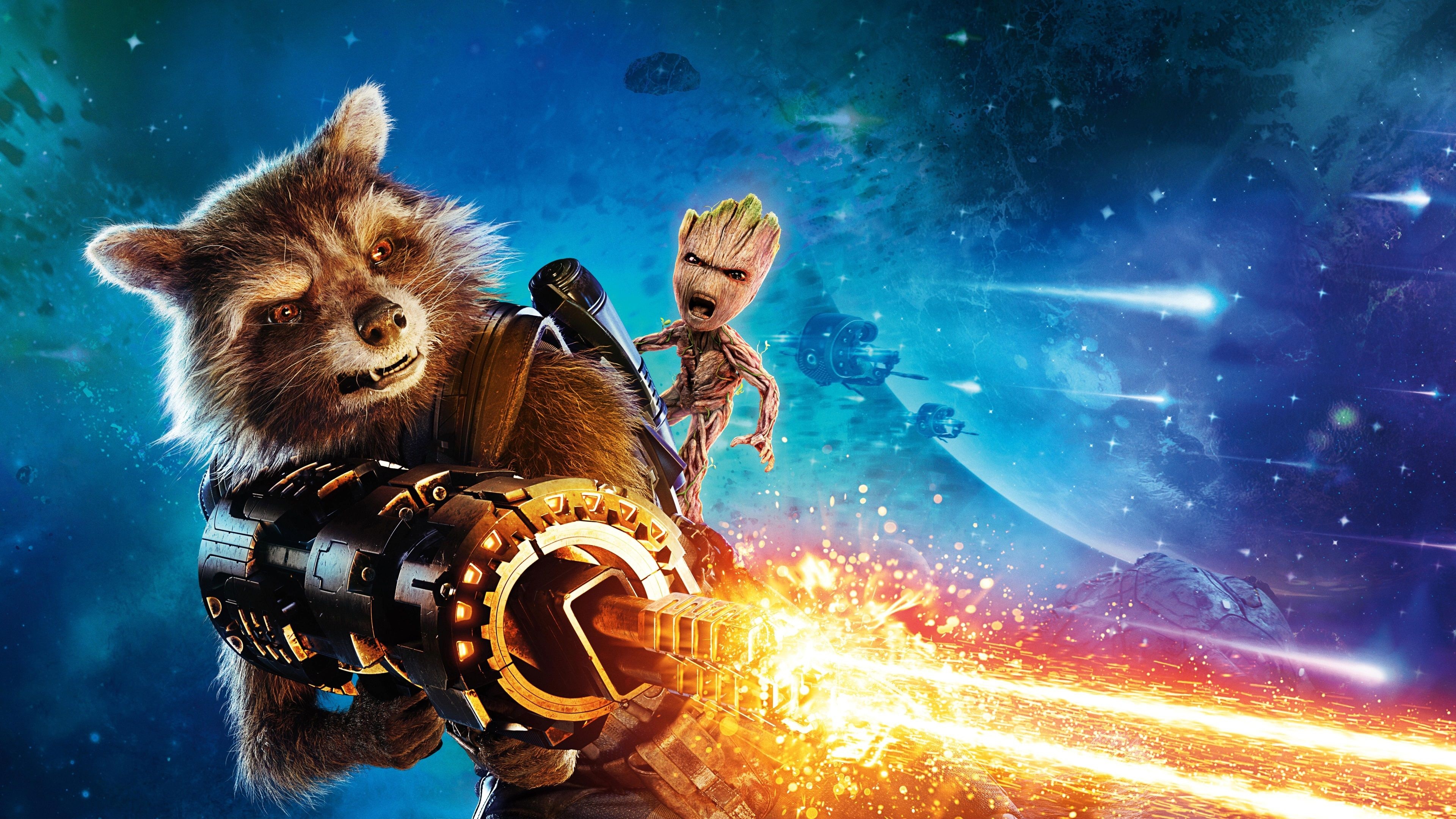 Rocket and Groot, Dynamic wallpapers, Marvel characters, Cool backgrounds, 3840x2160 4K Desktop