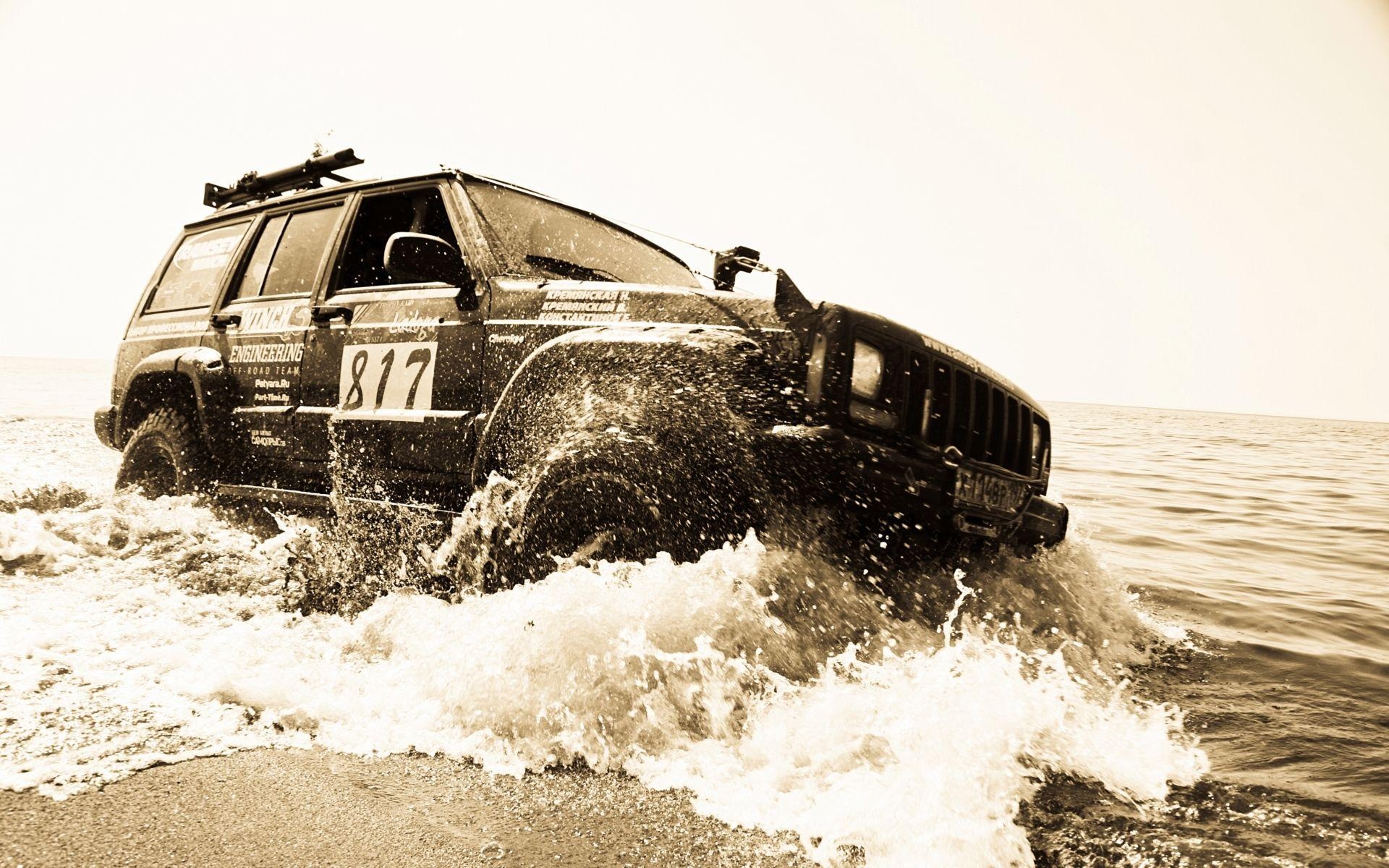 Off-road Driving: Black and white, Off-roading experience, 4×4 water crossings. 1920x1200 HD Background.