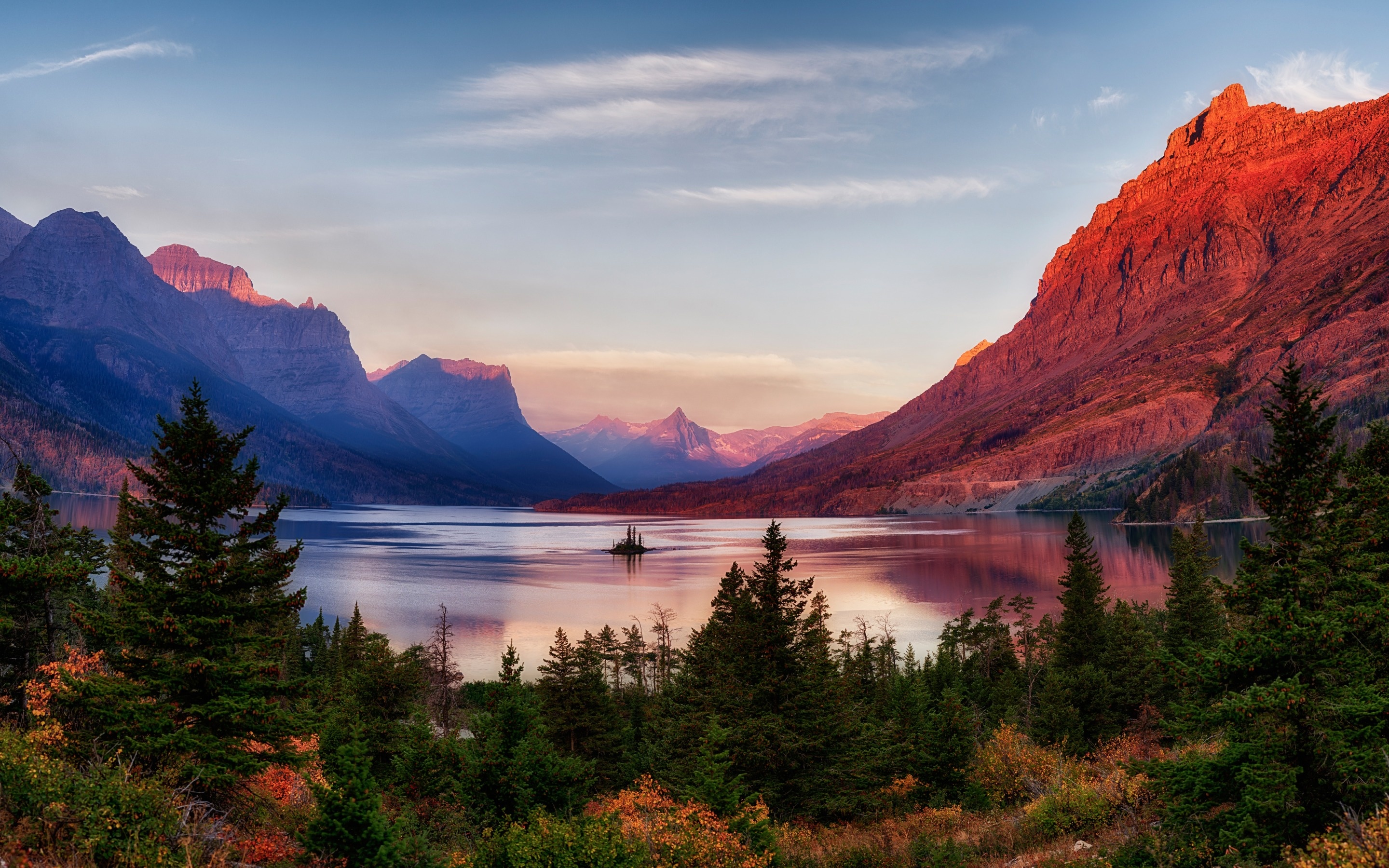 Mountain landscape, Golden sunset, Serene lake, Nature's symphony, 2880x1800 HD Desktop