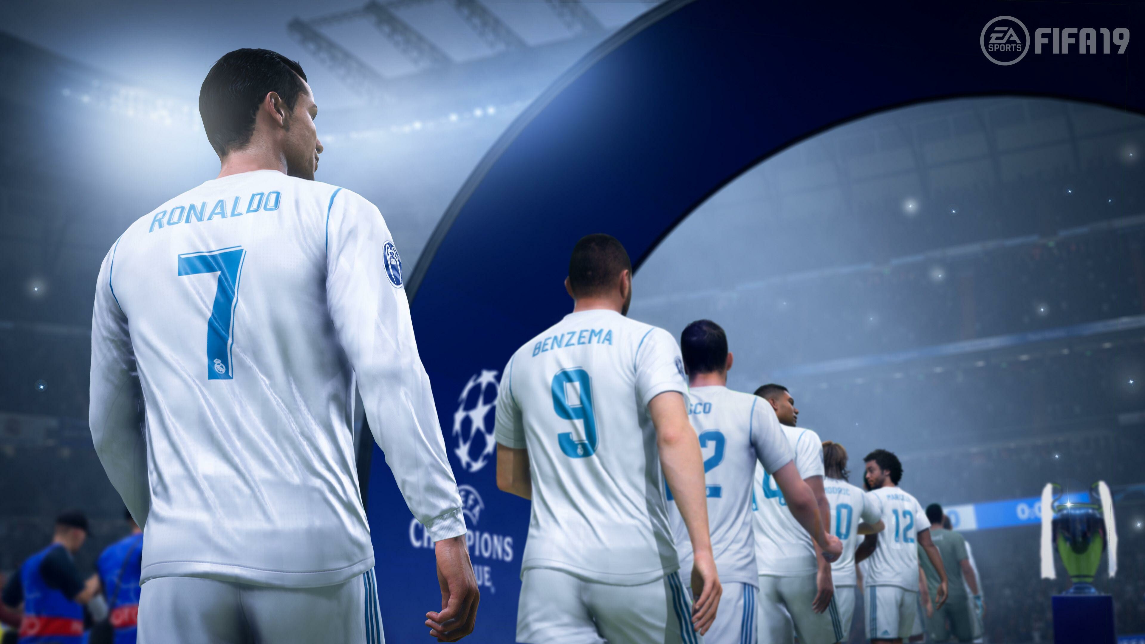 FIFA: The game features the UEFA club competitions, EA Sports. 3840x2160 4K Background.