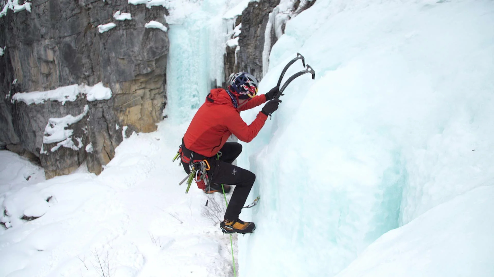 Ice Climbing: Experienced Climber, Will Gadd: V Threads, Sharpening Tools. 1920x1080 Full HD Background.