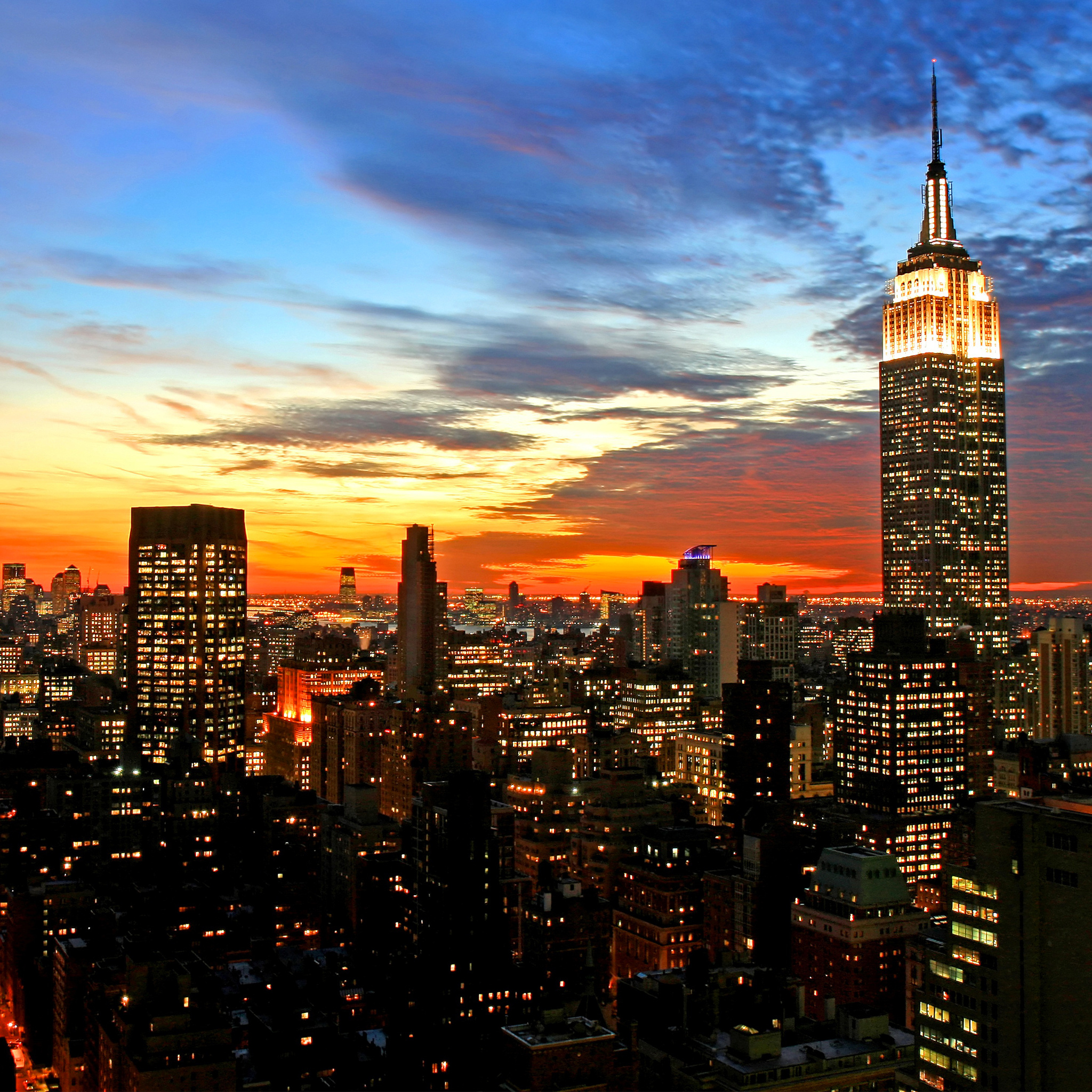 New York sunset, iPad wallpaper, Download for free, Stunning retina display, 2050x2050 HD Handy