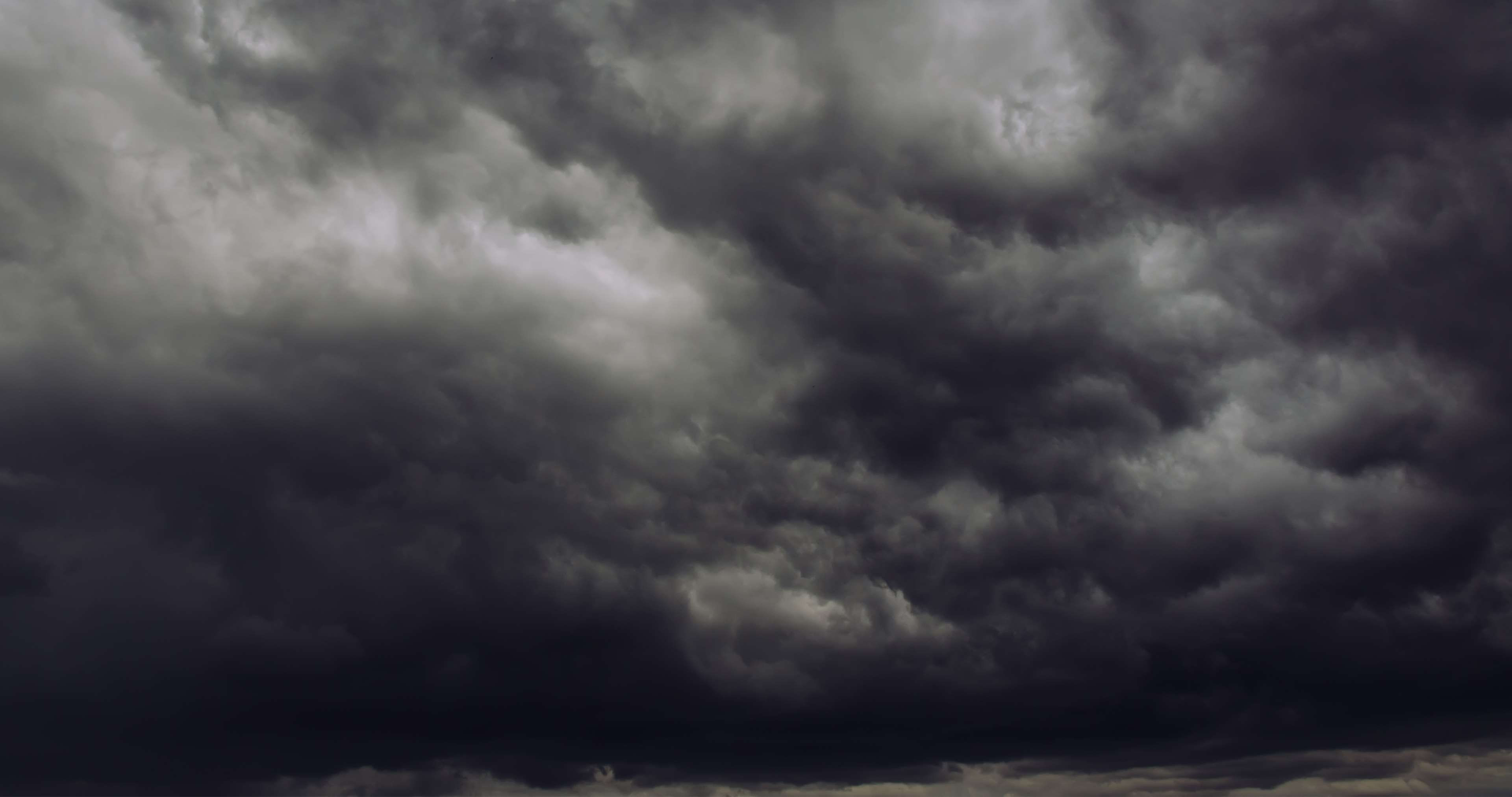 Gray Cloudy Sky: Dark storm clouds, Thunderheads, Dangerous severe weather. 3840x2030 HD Wallpaper.