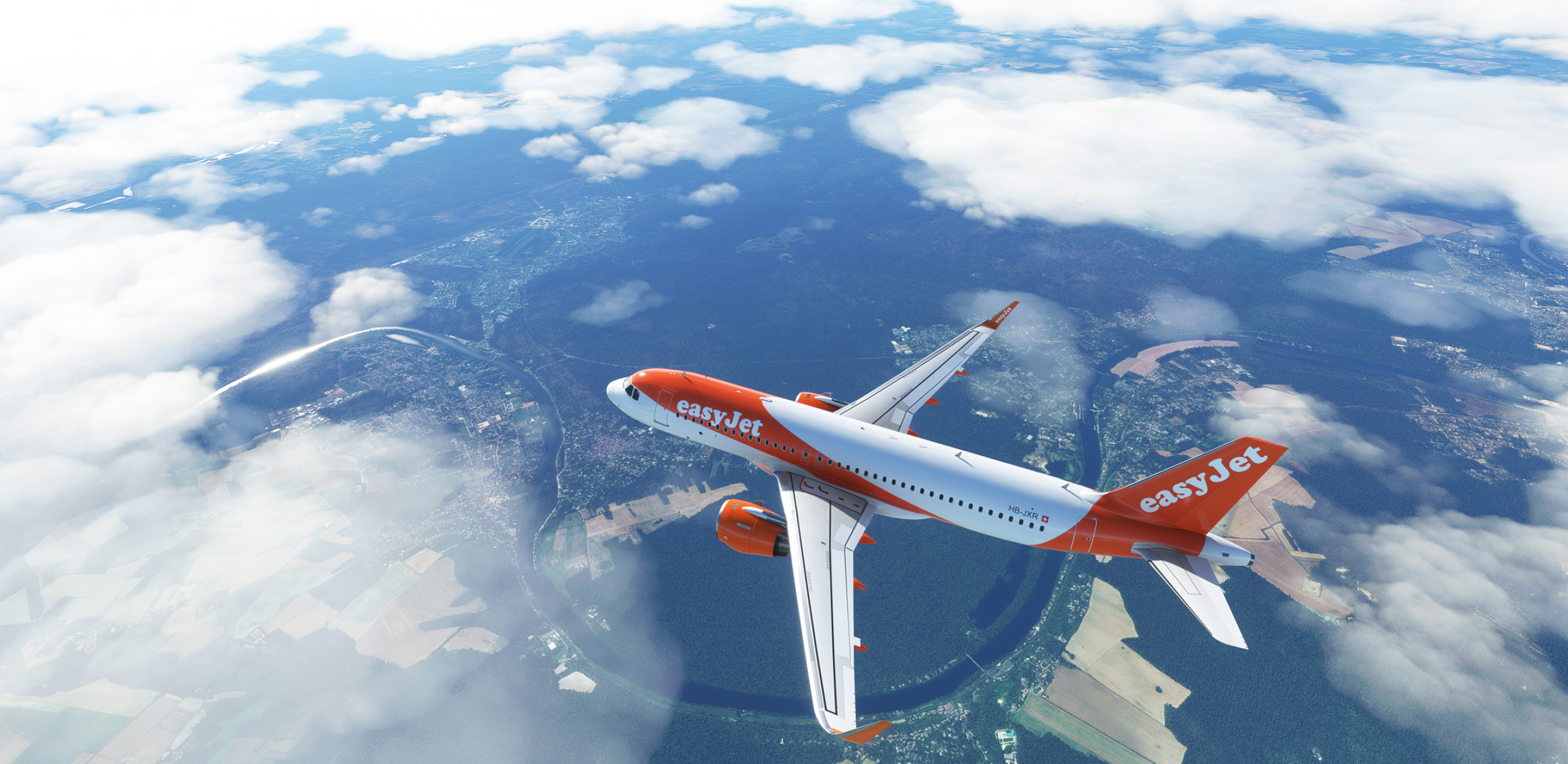 EasyJet Switzerland, AA777-200ERs, Aerosoft community, Flight simulation, 2560x1250 Dual Screen Desktop