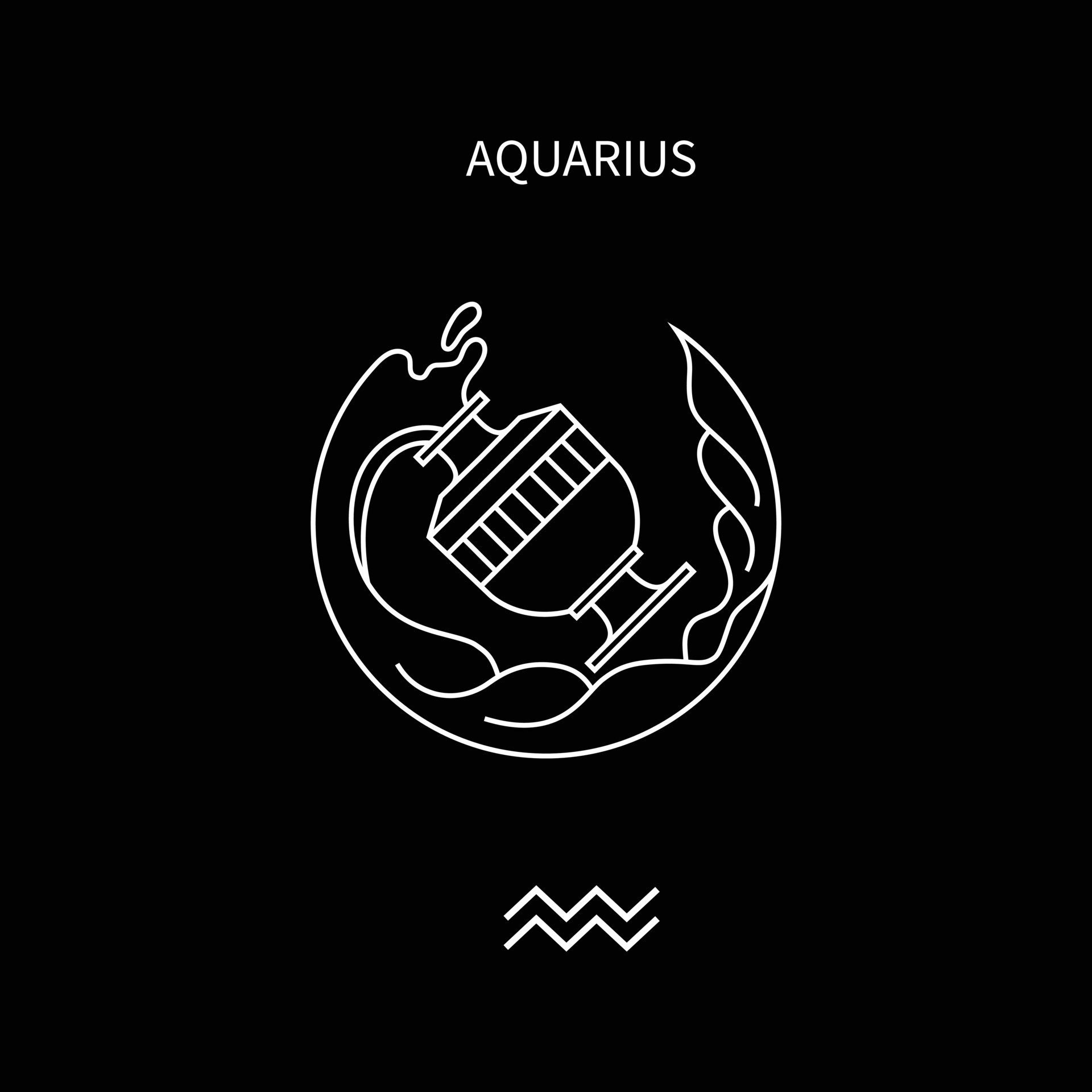 Aquarius Zodiac Sign, Zodiac horoscope symbol, Flat line vector, Astrology and mythology, 1920x1920 HD Phone