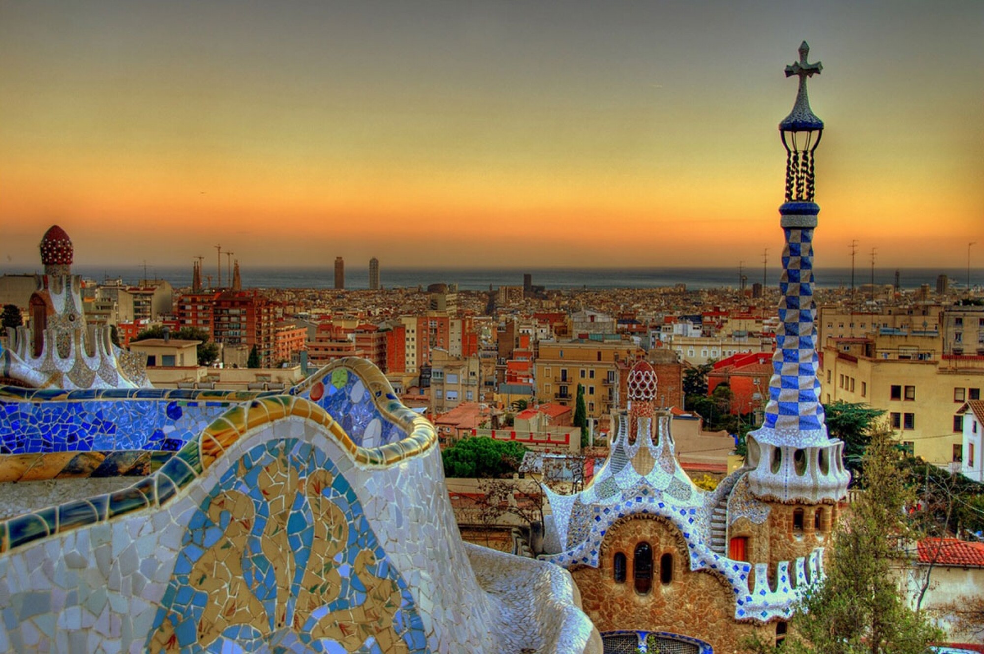 Spain: Barcelona, Park Guell, a World Heritage Site under "Works of Antoni Gaudí". 2000x1330 HD Background.