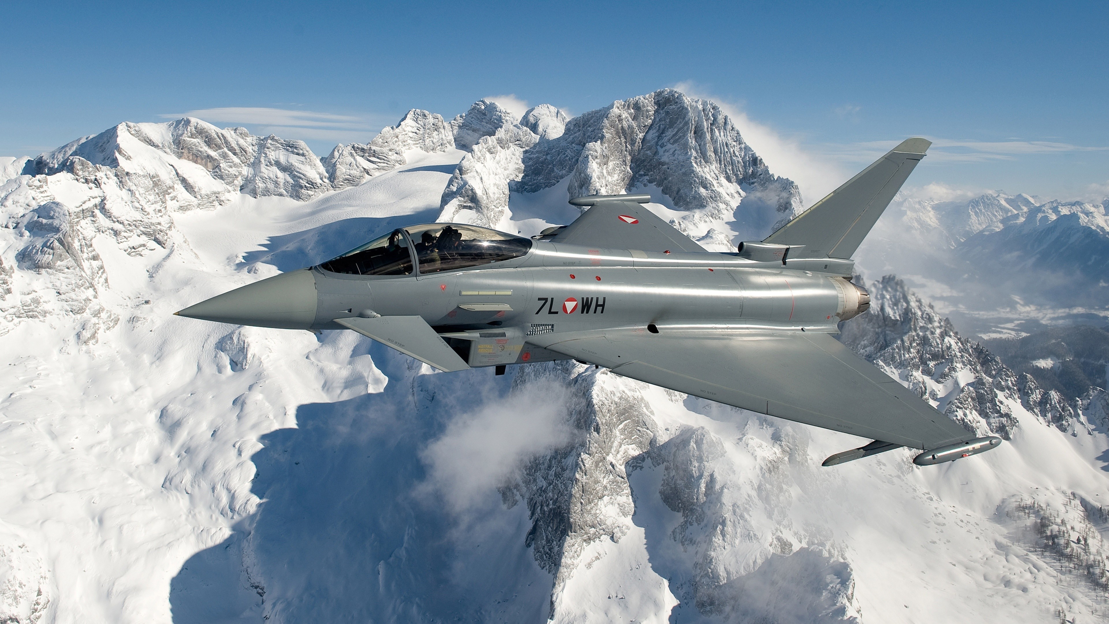 Jet fighter, Eurofighter Typhoon, Austrian Armed Forces, Mountain range, Military aircraft, 3840x2160 4K Desktop