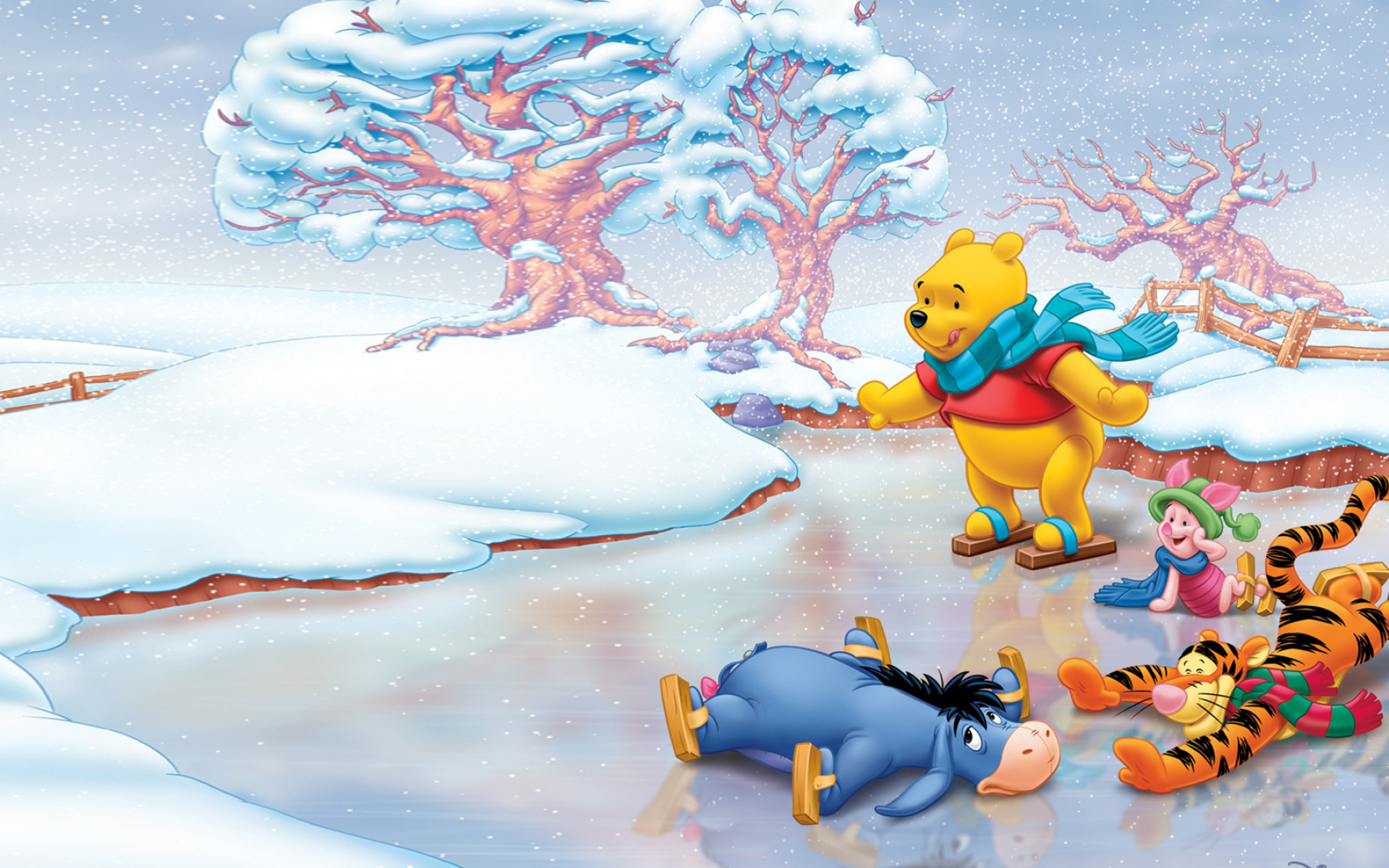 Winnie the Pooh and friends, Winter skating, Ice wallpaper, 1920x1200 HD Desktop