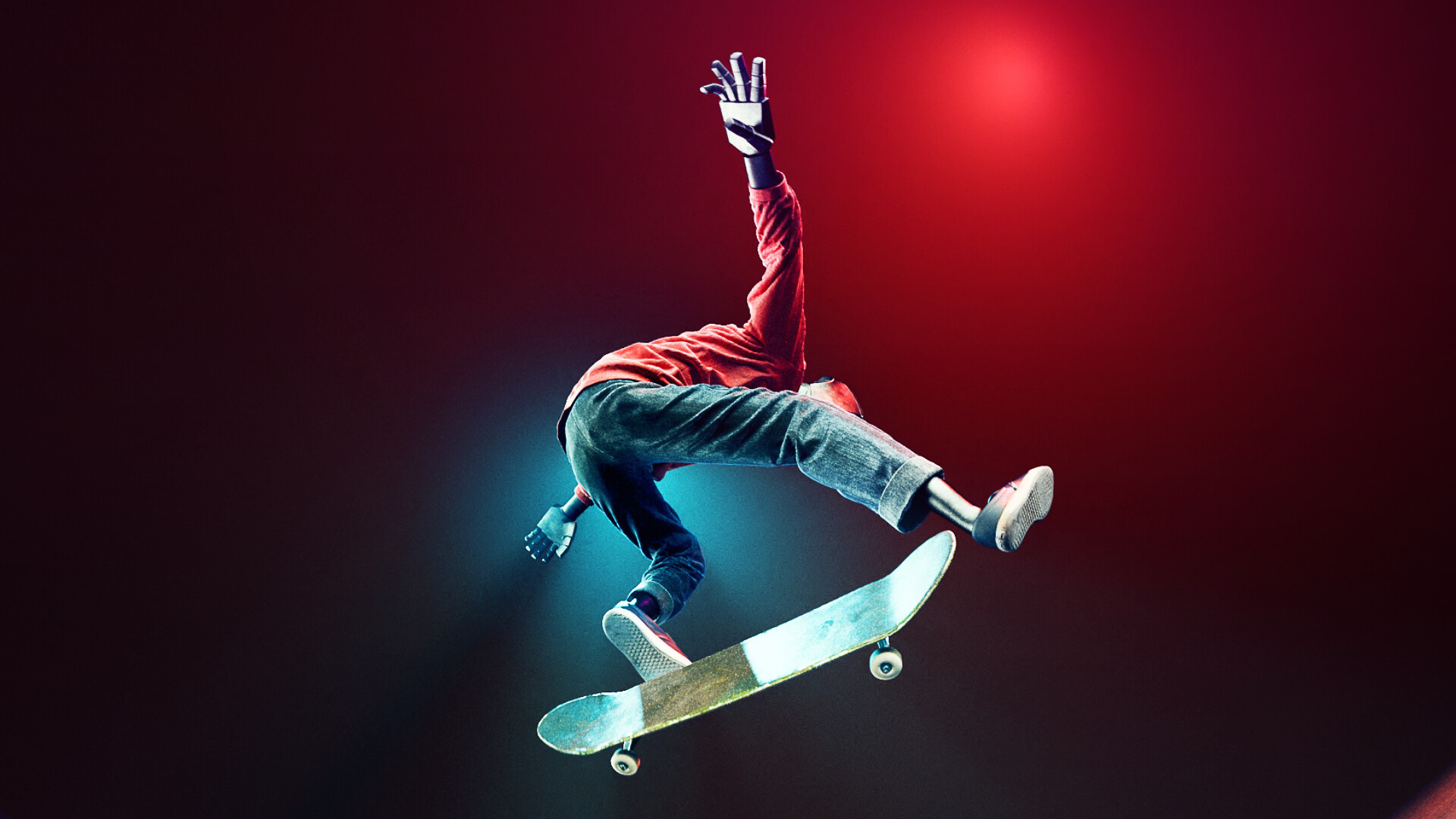 Skateboarding: Frontside Heelflip trick using a standard skateboard, Extreme action sport. 1920x1080 Full HD Background.