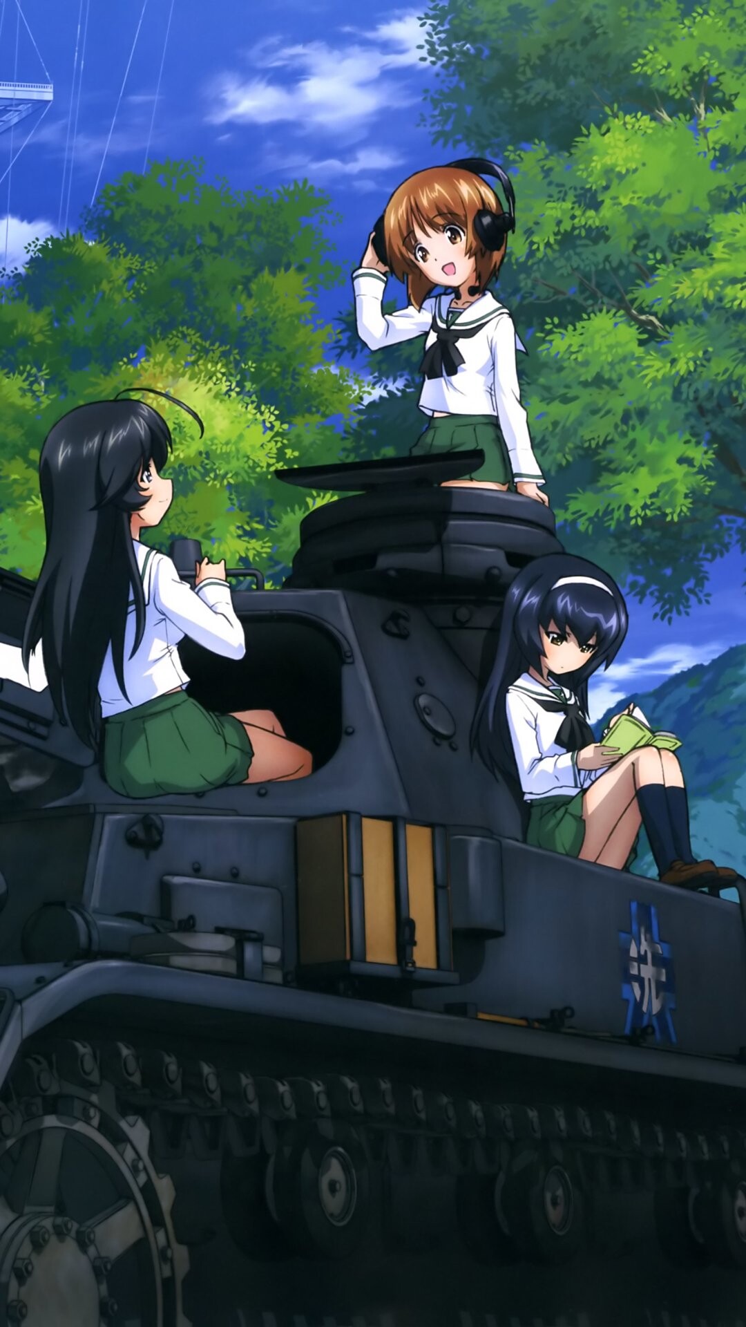 Girls und Panzer: The Anglerfish Team, Five second year student, Miho, Saori, Hana. 1080x1920 Full HD Background.