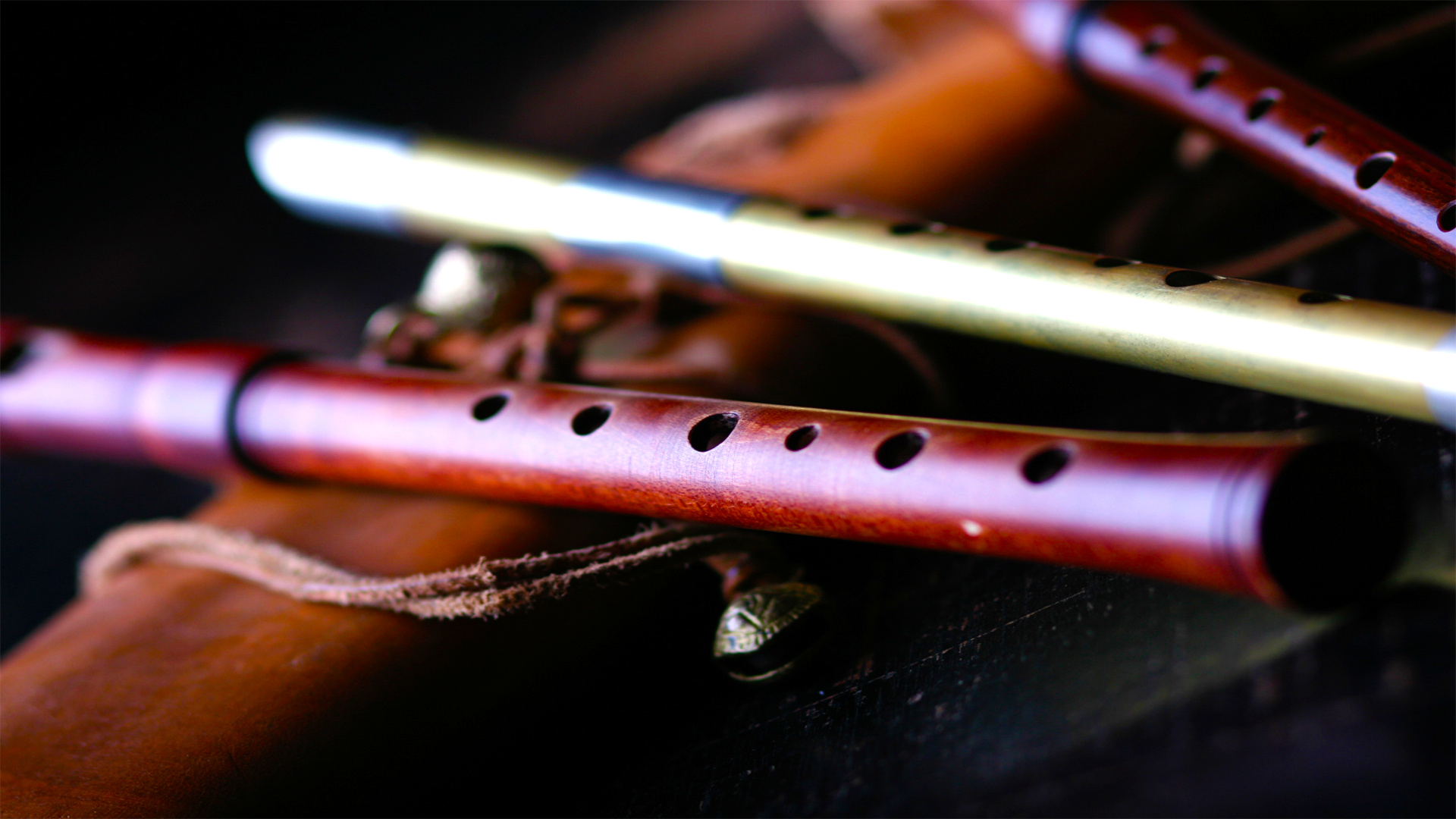 Flute: Music for meditation, A tube-shaped musical instrument with a row of holes along its side. 1920x1080 Full HD Background.