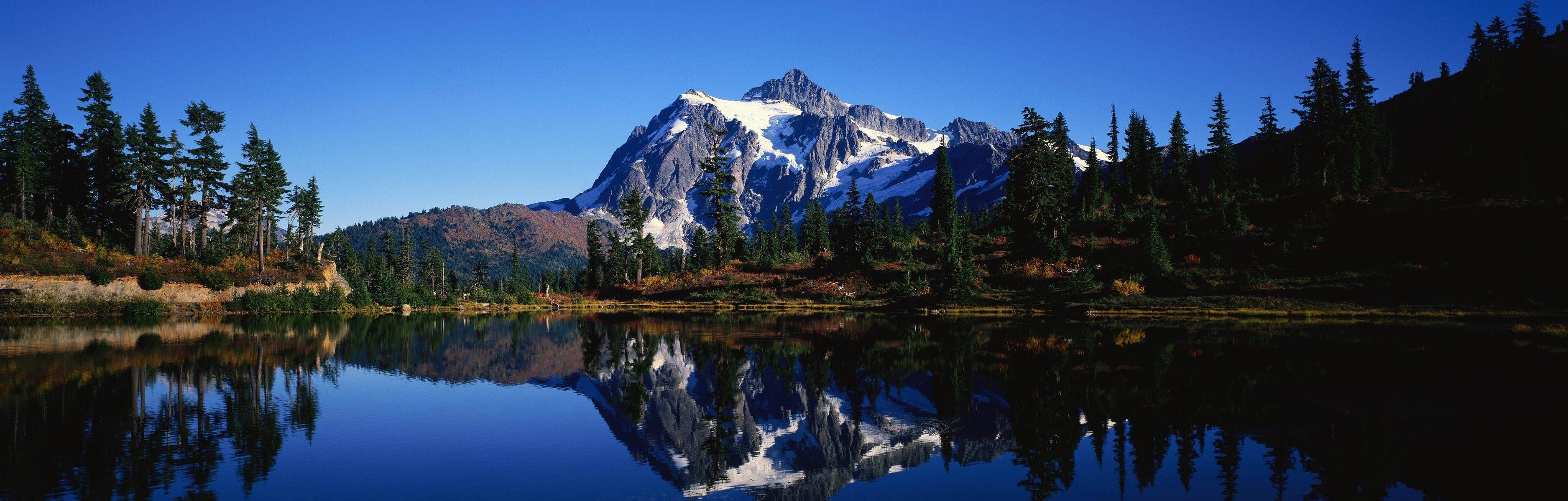 Mount Rainier National Park, Breathtaking Lakes, Picturesque Landscapes, Panoramic Views, 3750x1200 Dual Screen Desktop
