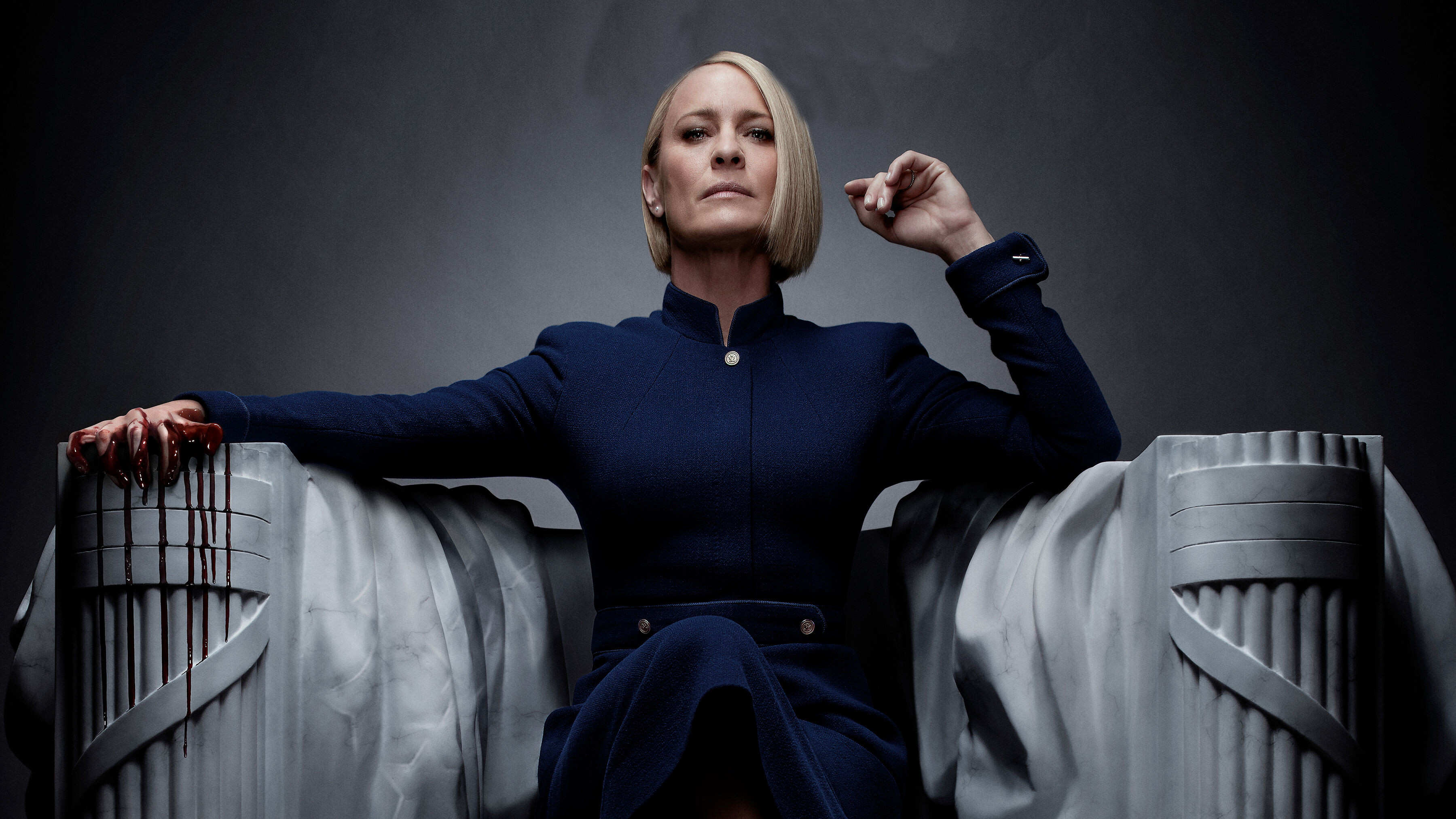 House of Cards: Robin Wright as Claire Underwood, Frank's wife, TV show. 3600x2030 HD Background.