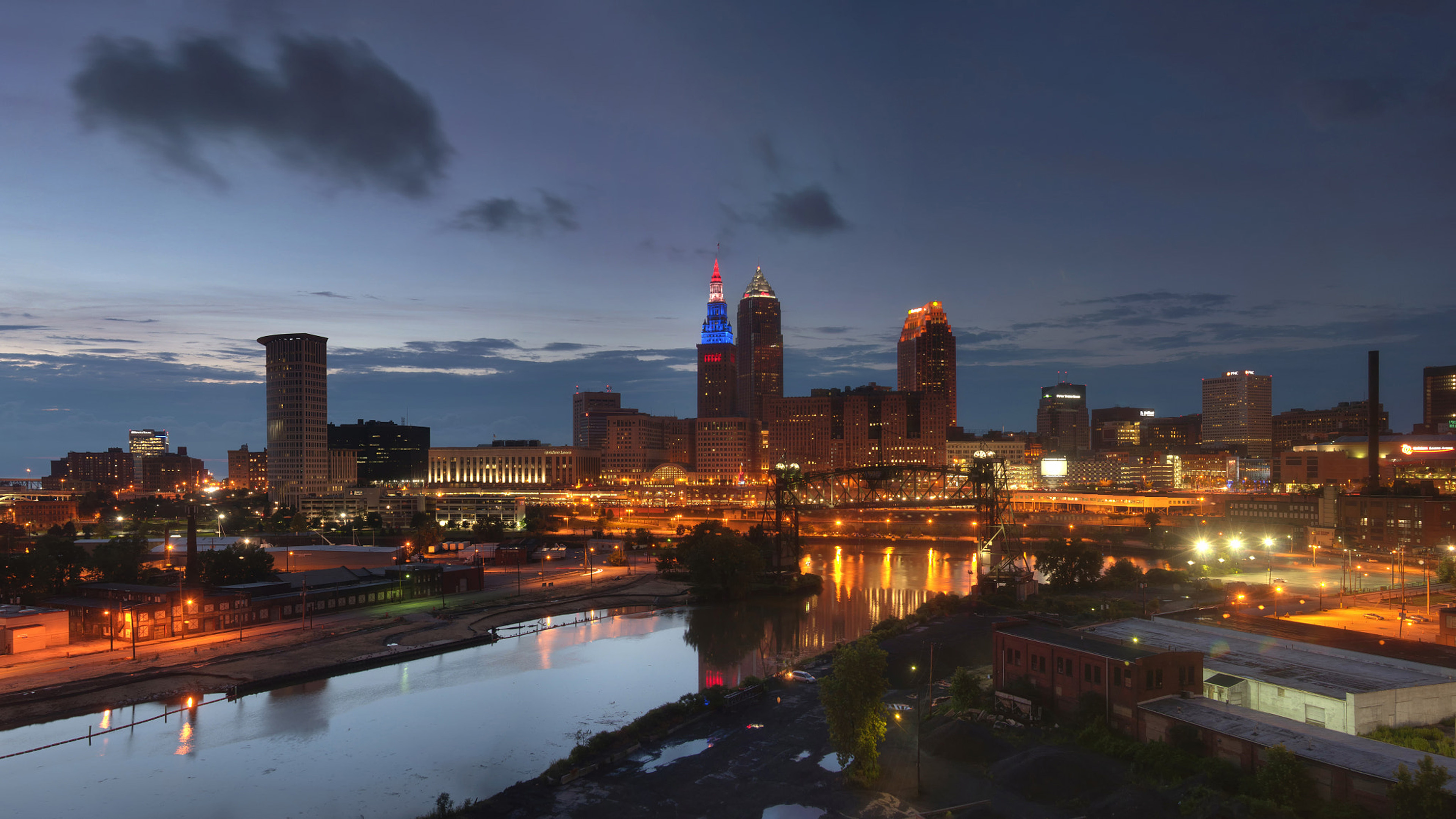 Cleveland city of rock, Panorama evening, Vibrant cityscape, Ohio travels, 3840x2160 4K Desktop