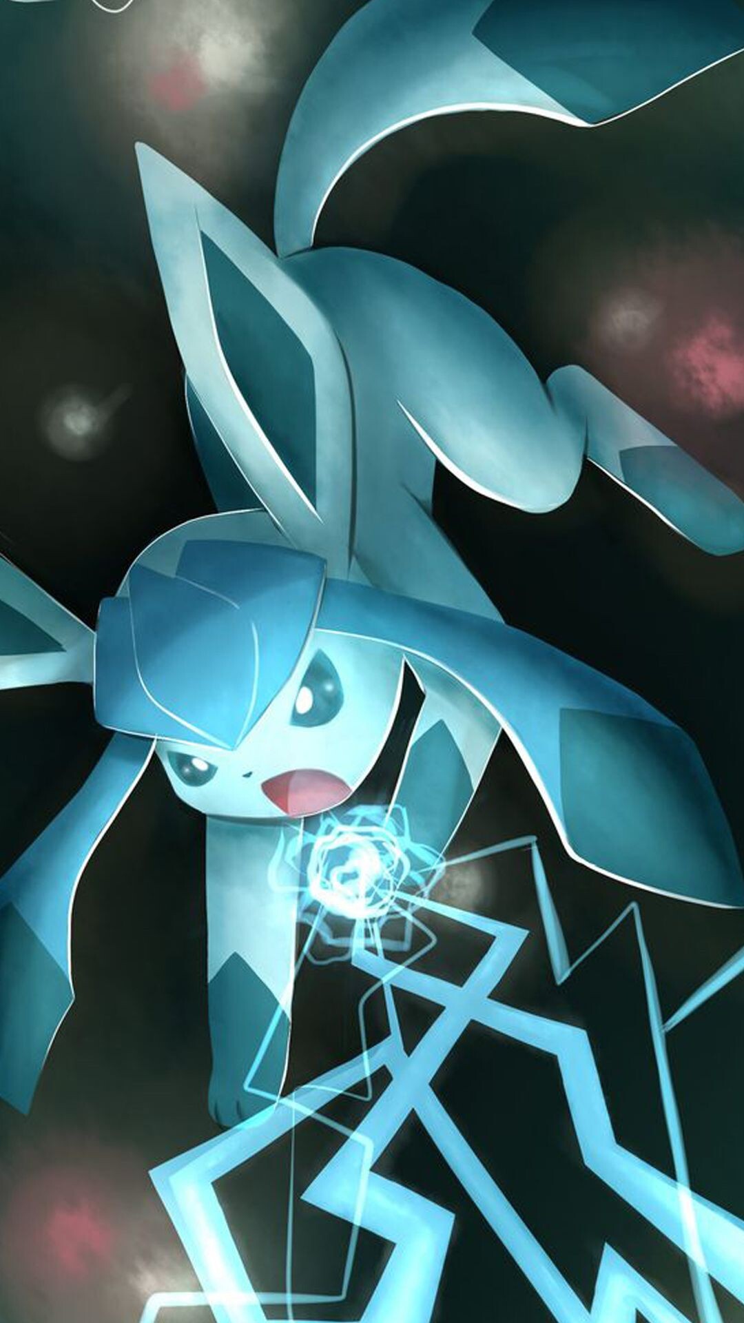 Glaceon: Pokemon shooting the spiky icicle fur, Icy breath, Known as the Fresh Snow Pokemon. 1080x1920 Full HD Background.