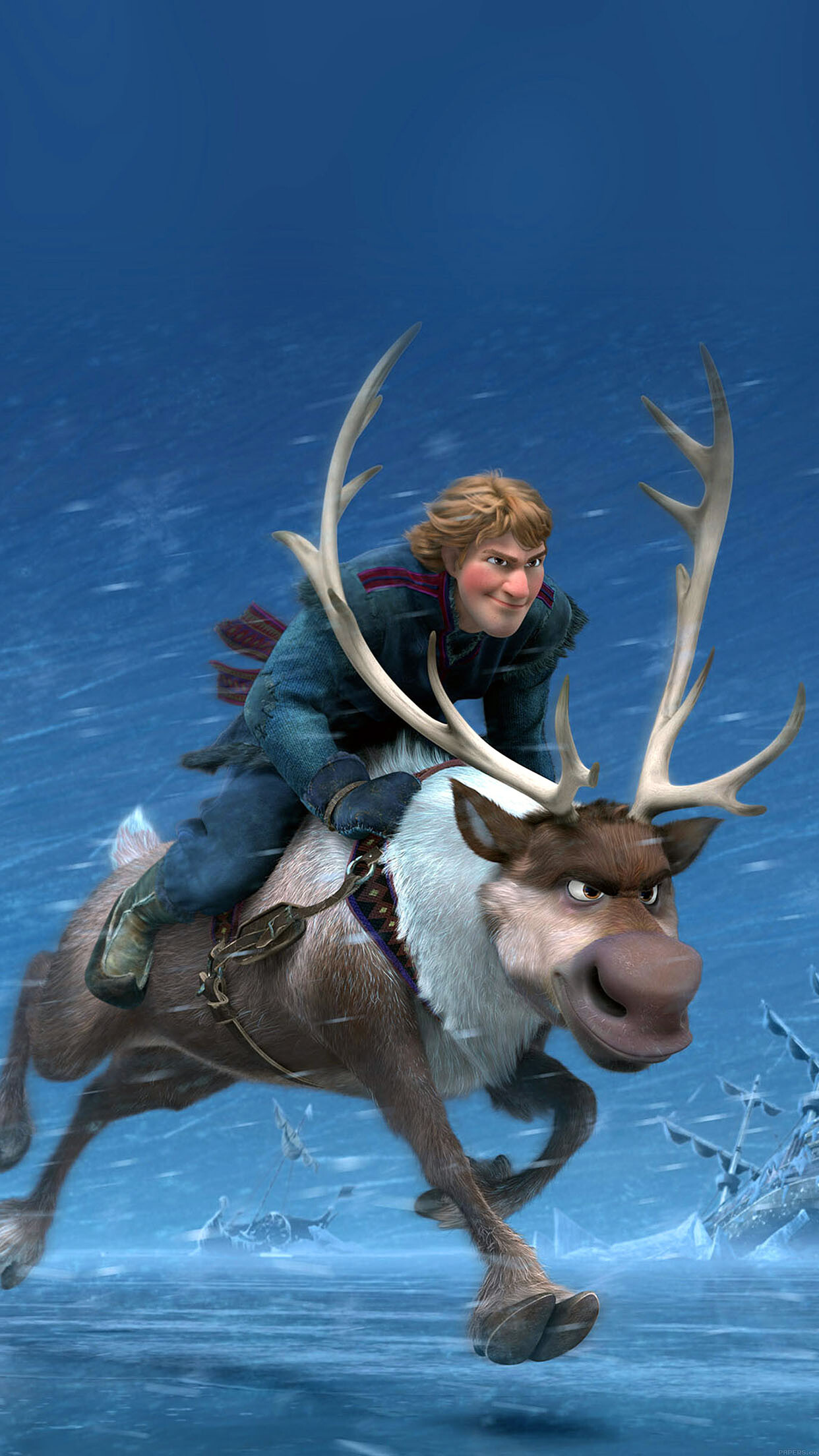 Frozen: Jonathan Groff as Kristoff, A 21-year-old iceman who is accompanied by a reindeer named Sven. 1250x2210 HD Background.
