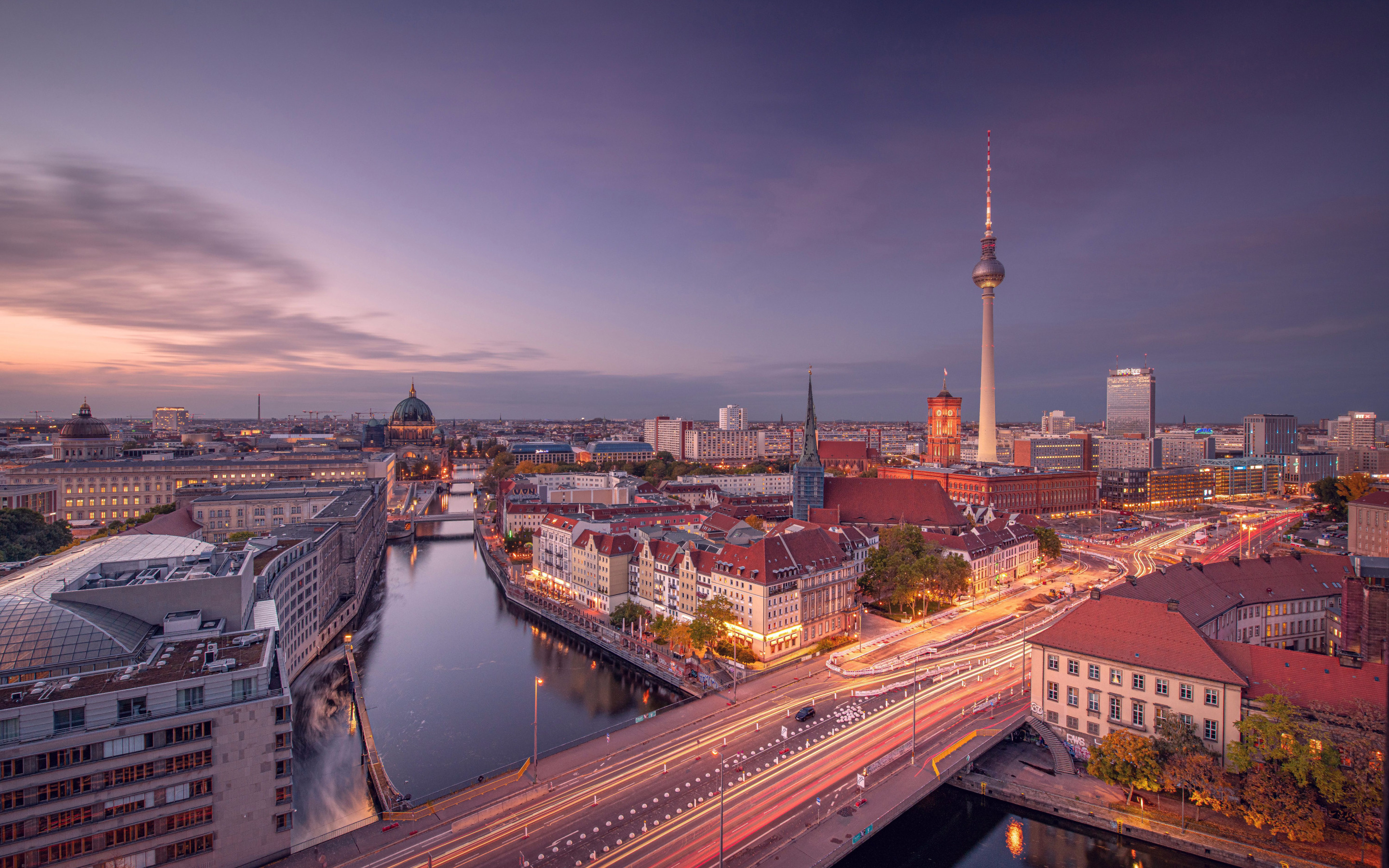 Berlin Skyline, Evening sunset, Spree river, German cityscape, 2880x1800 HD Desktop