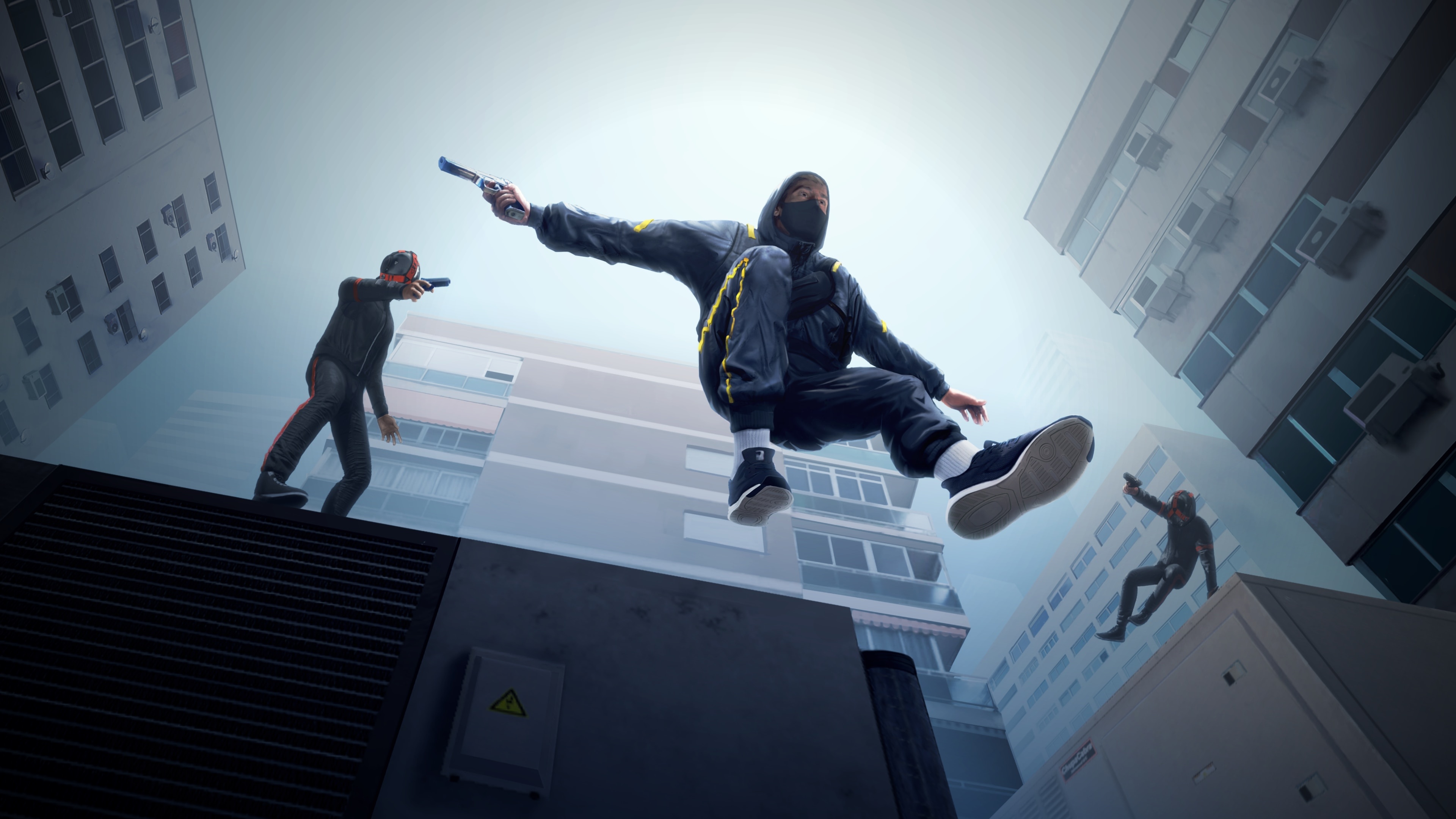 Parkour: Parkour chase with guns, Elements of military training, Action and sport. 3840x2160 4K Wallpaper.