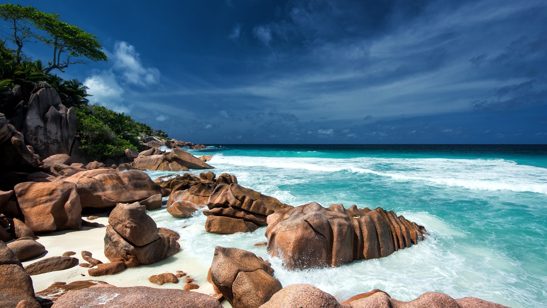 Indian Ocean, Nature landscape, Seychelles, Waves, 1920x1080 Full HD Desktop