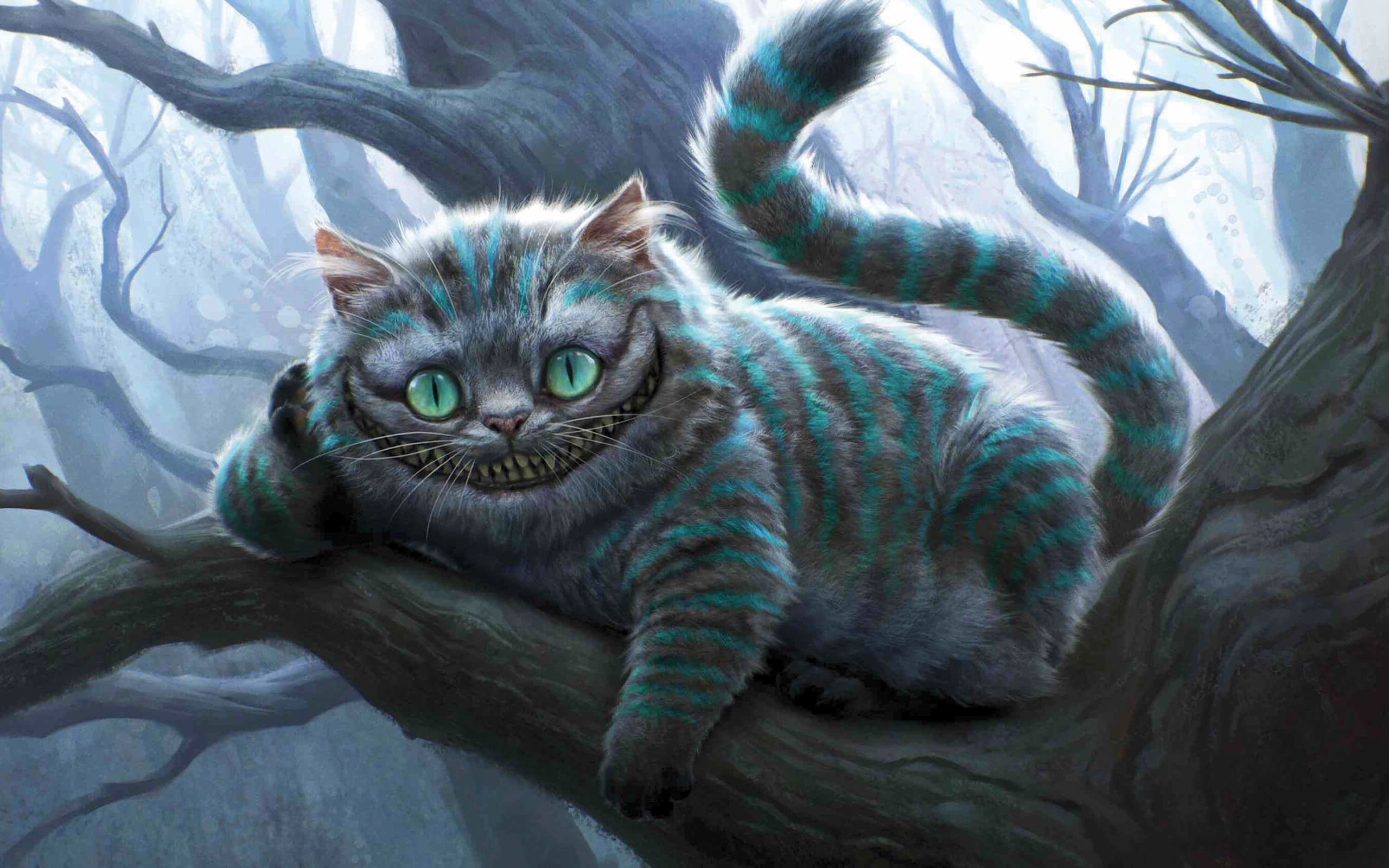Cheshire Cat: Lewis Carroll's character, 1865 novel Alice's Adventures in Wonderland. 2560x1600 HD Background.
