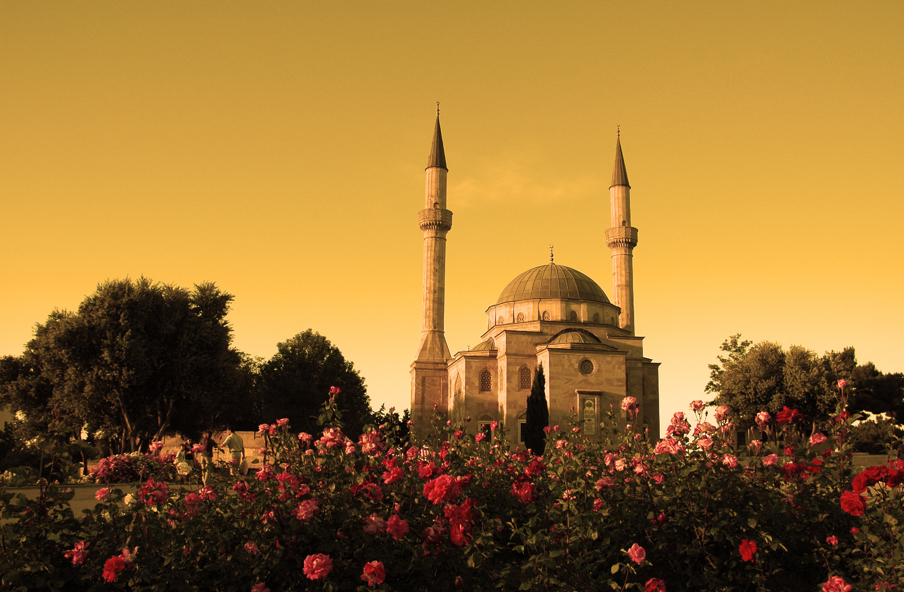 Azerbaijan: Mosque with two minarets, The capital of the Republic of Azerbaijan. 2900x1900 HD Background.