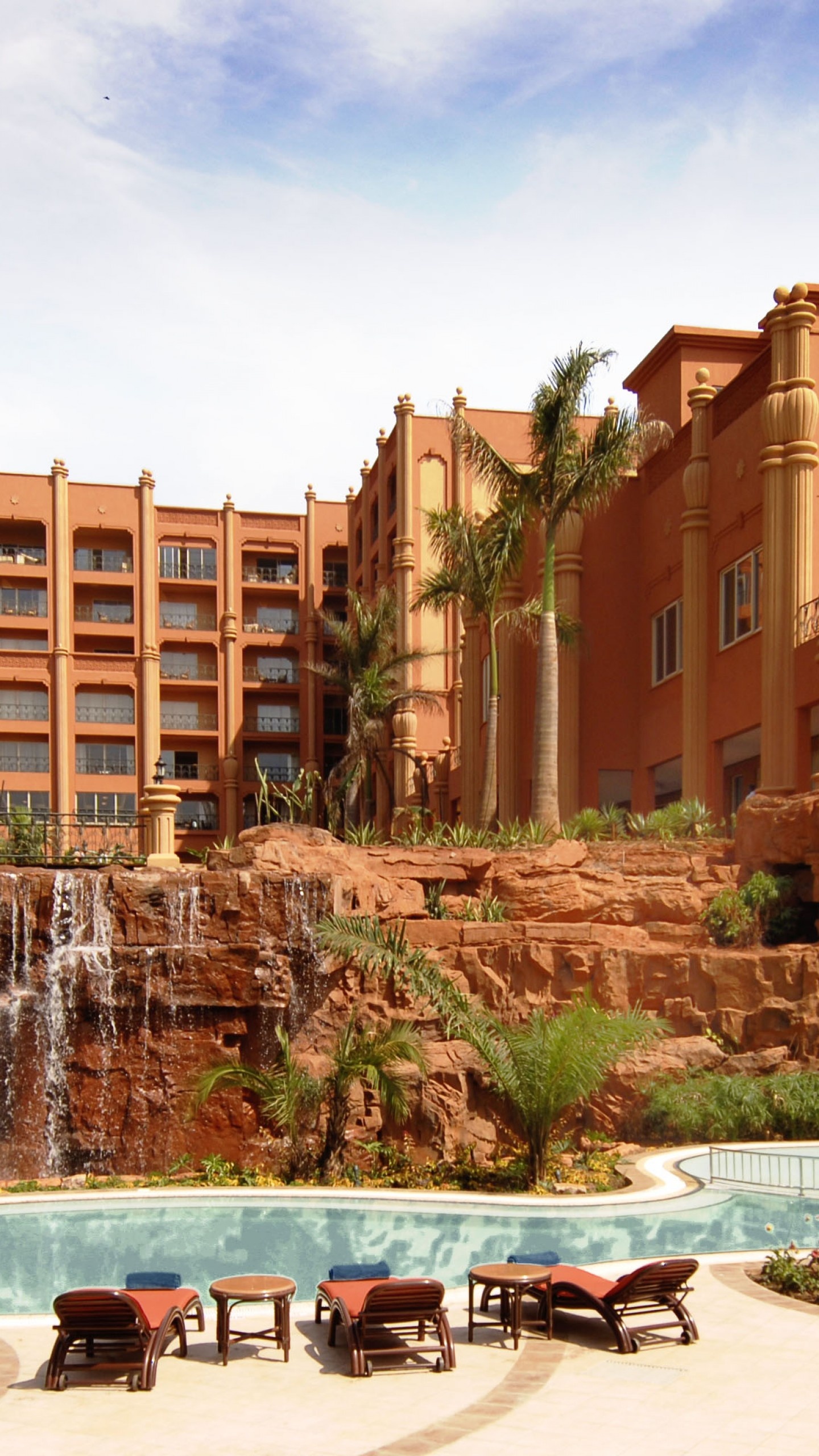 Uganda travels, Serena Uganda hotel, Resort pool, Waterfall, 1440x2560 HD Handy