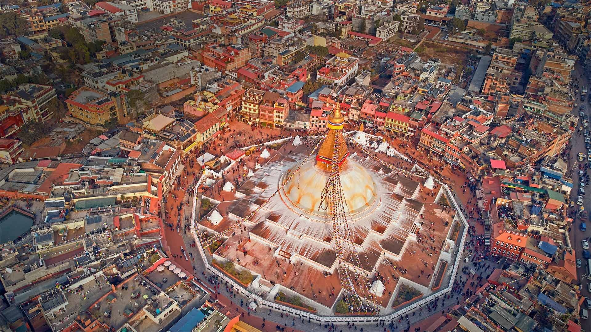 Kathmandu, Aerial view, Great Stupa, Nepal travels, 1920x1080 Full HD Desktop