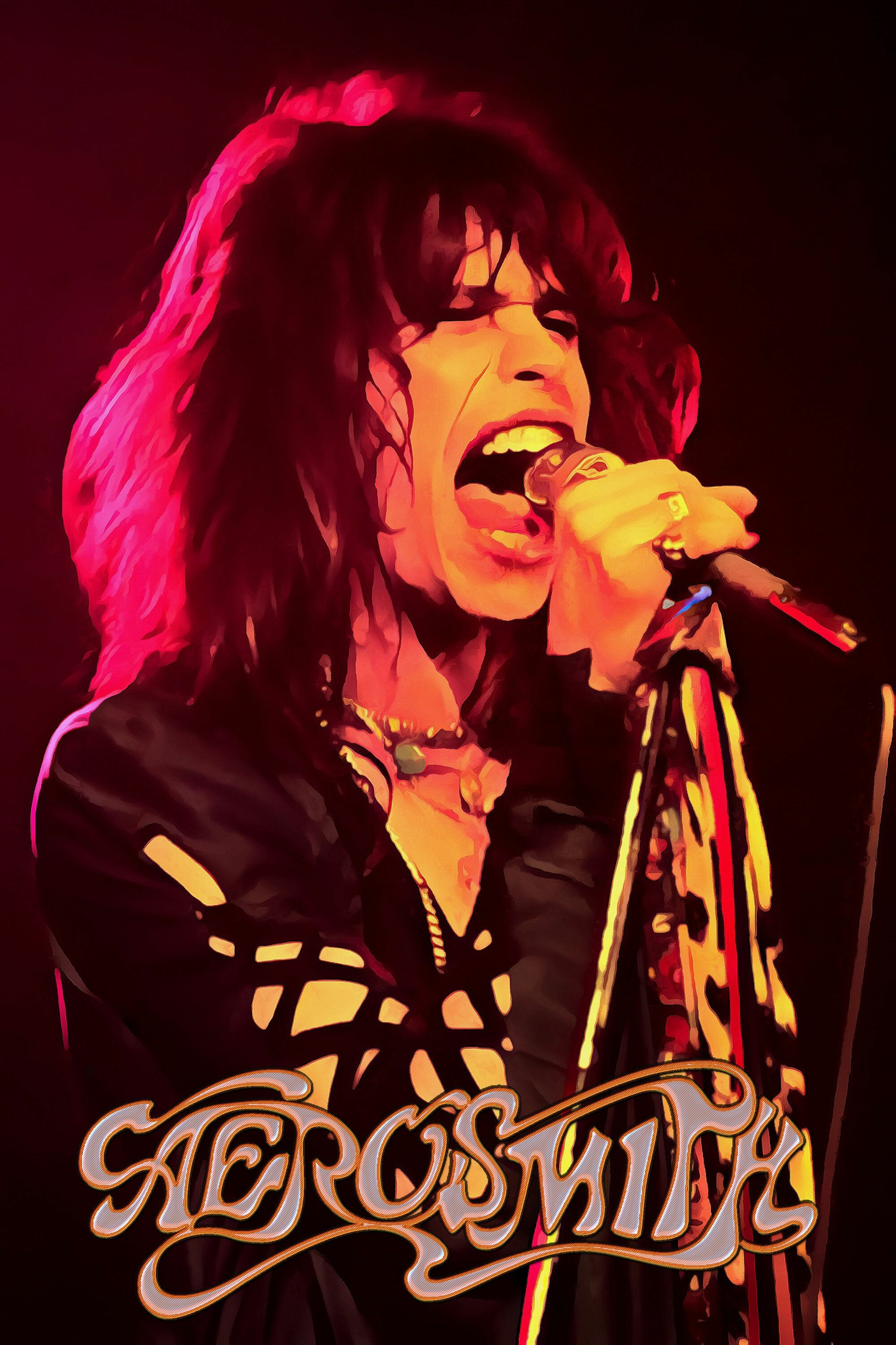 Aerosmith: Steven Tyler, the lead singer and also plays the harmonica, piano, and percussion. 2000x3000 HD Background.