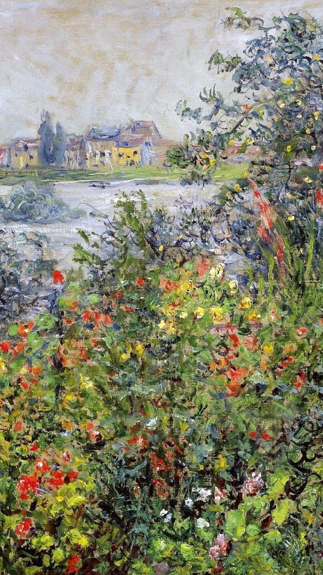 Flowers at Vetheuil, Impressionist Wallpaper, 1080x1920 Full HD Handy