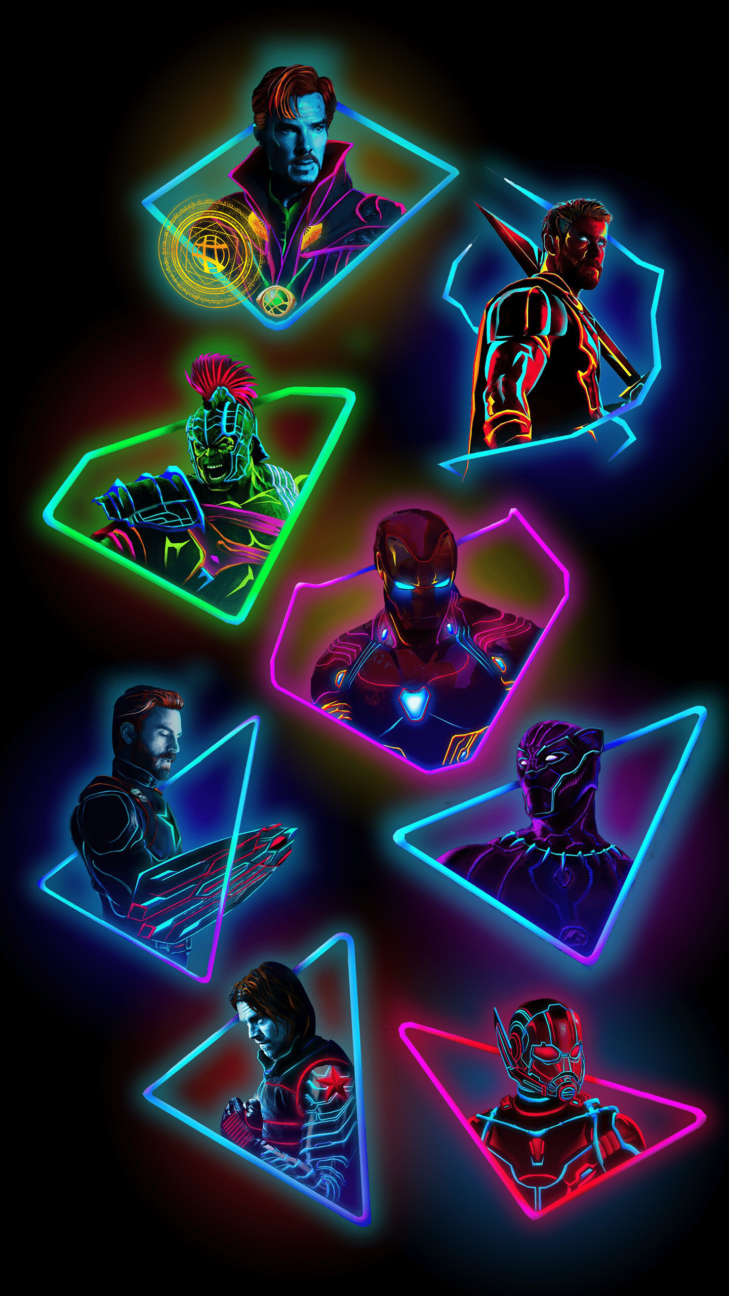 Avengers: Superheroes, Marvel, Neon, Digital Art. 1440x2560 HD Background.