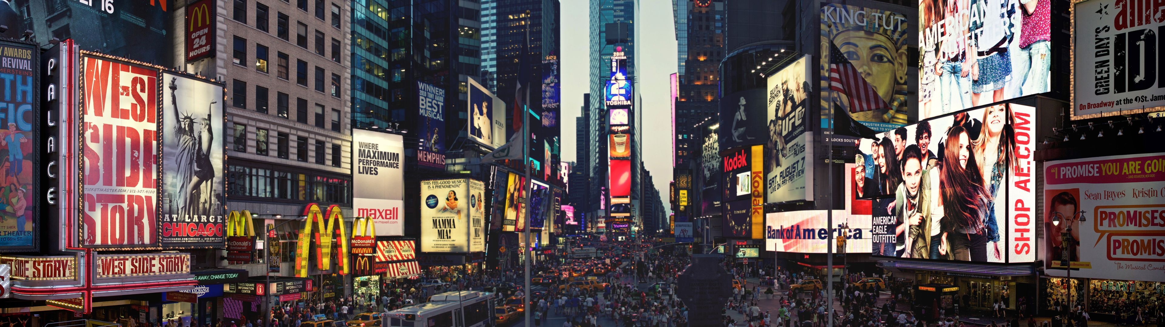Times Square, Dynamic energy, City lights, Breathtaking view, 3840x1080 Dual Screen Desktop