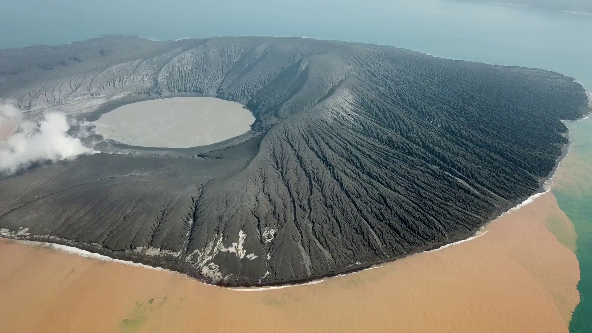 Anak Krakatau collapse, Aerial footage, Volcanic landslide, Eruption aftermath, 1920x1080 Full HD Desktop