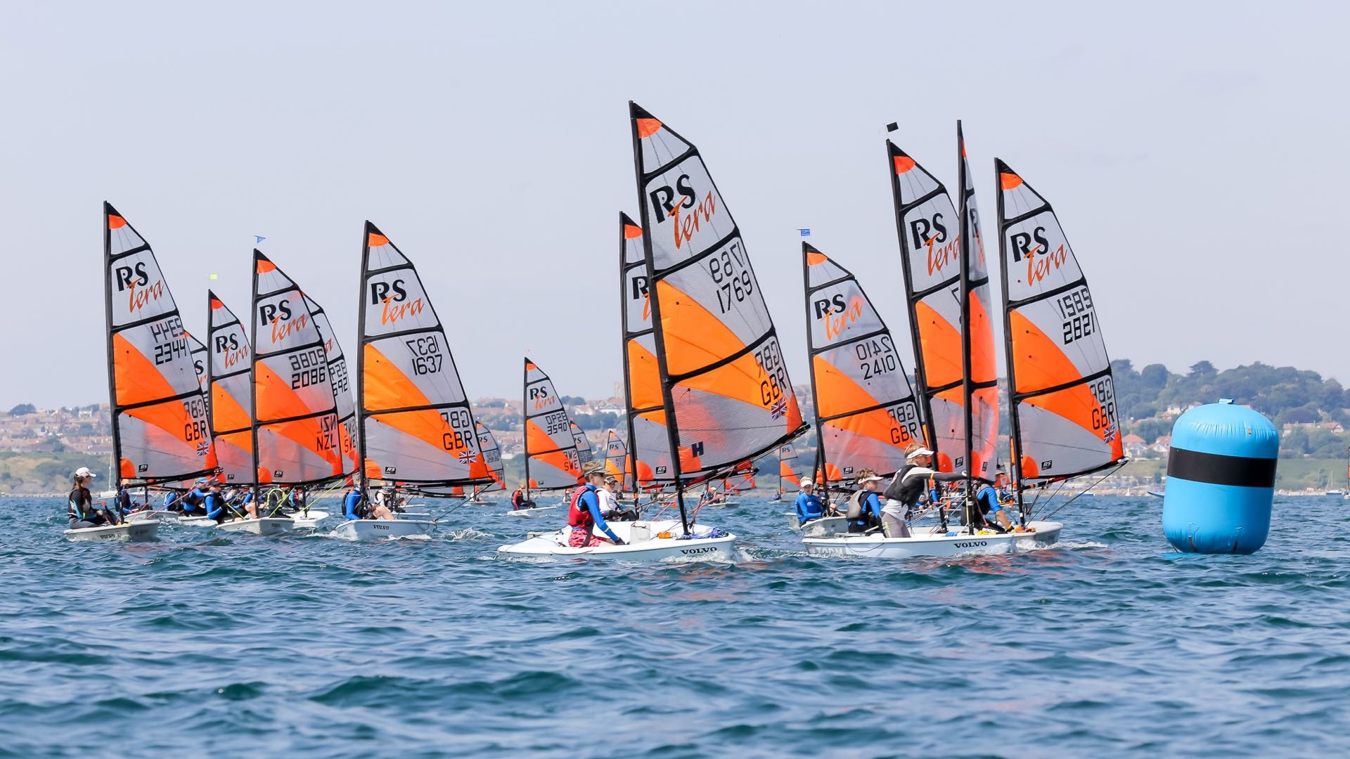 Sailing: RS Tera, Bay, Windsports, Dinghy sailing, Boat racing, Regatta, Racing. 1920x1080 Full HD Background.