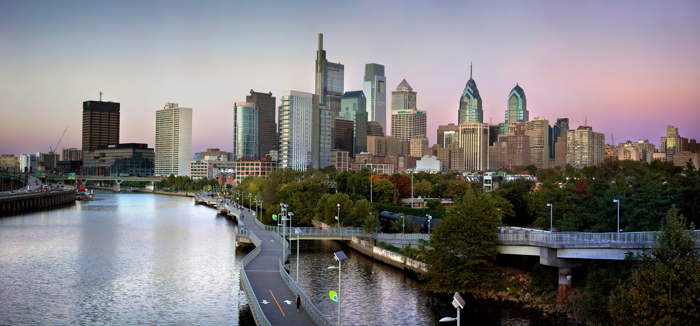 Philadelphia Skyline, Stunning photography, City prints, Vast cityscape, 2400x1120 Dual Screen Desktop