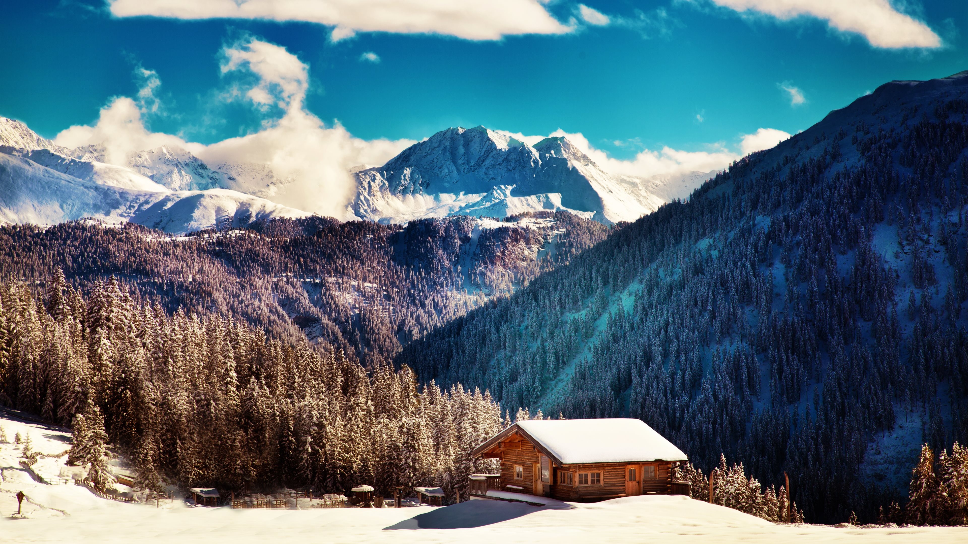 Snow, Snow Mountains, Trees, Nature Wallpapers, 3840x2160 4K Desktop